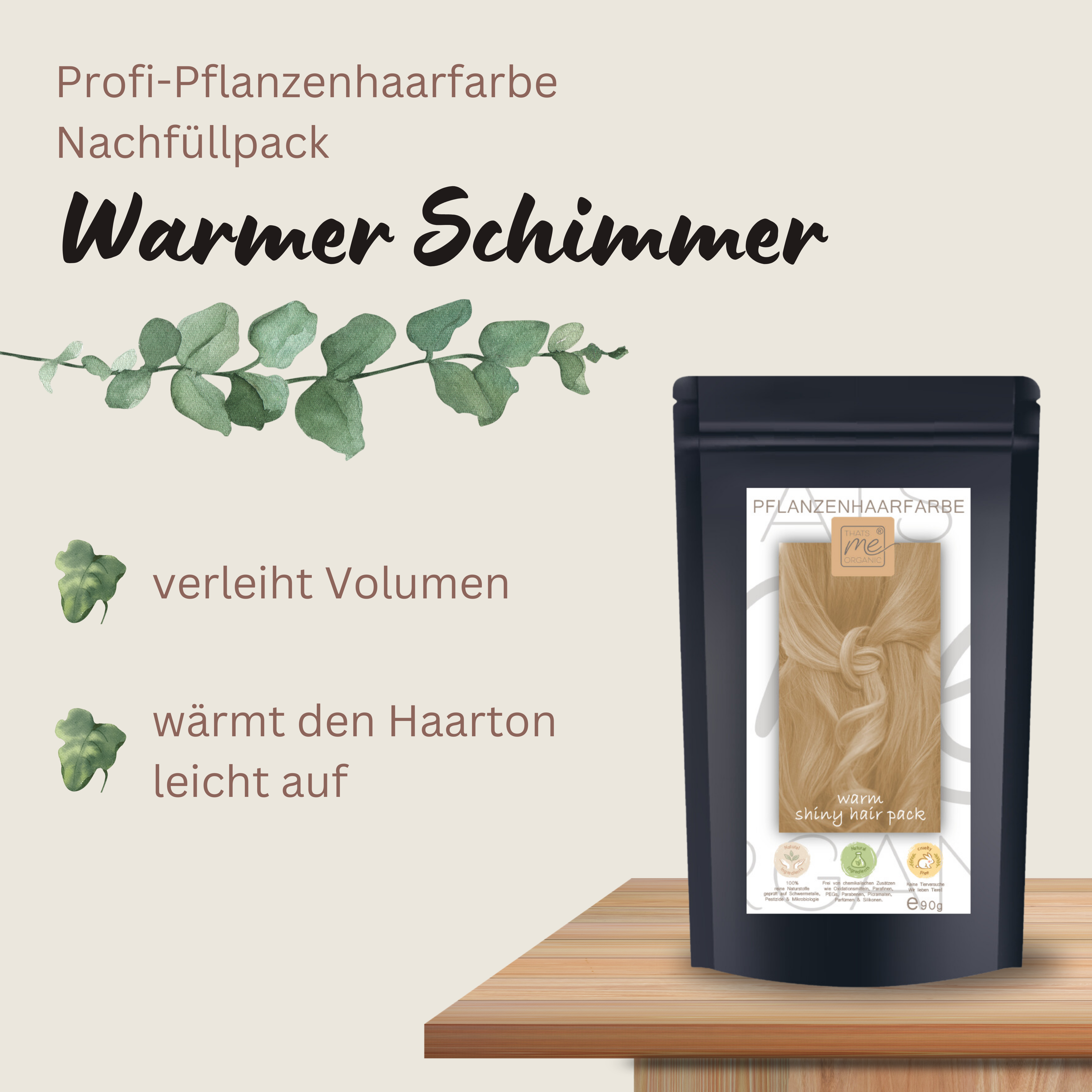 Profi-Pflanzenhaarfarbe farblose warm-schimmernde Volumen-Glanz-Haarpackung "warm shiny hair pack" 90g Nachfüllpack