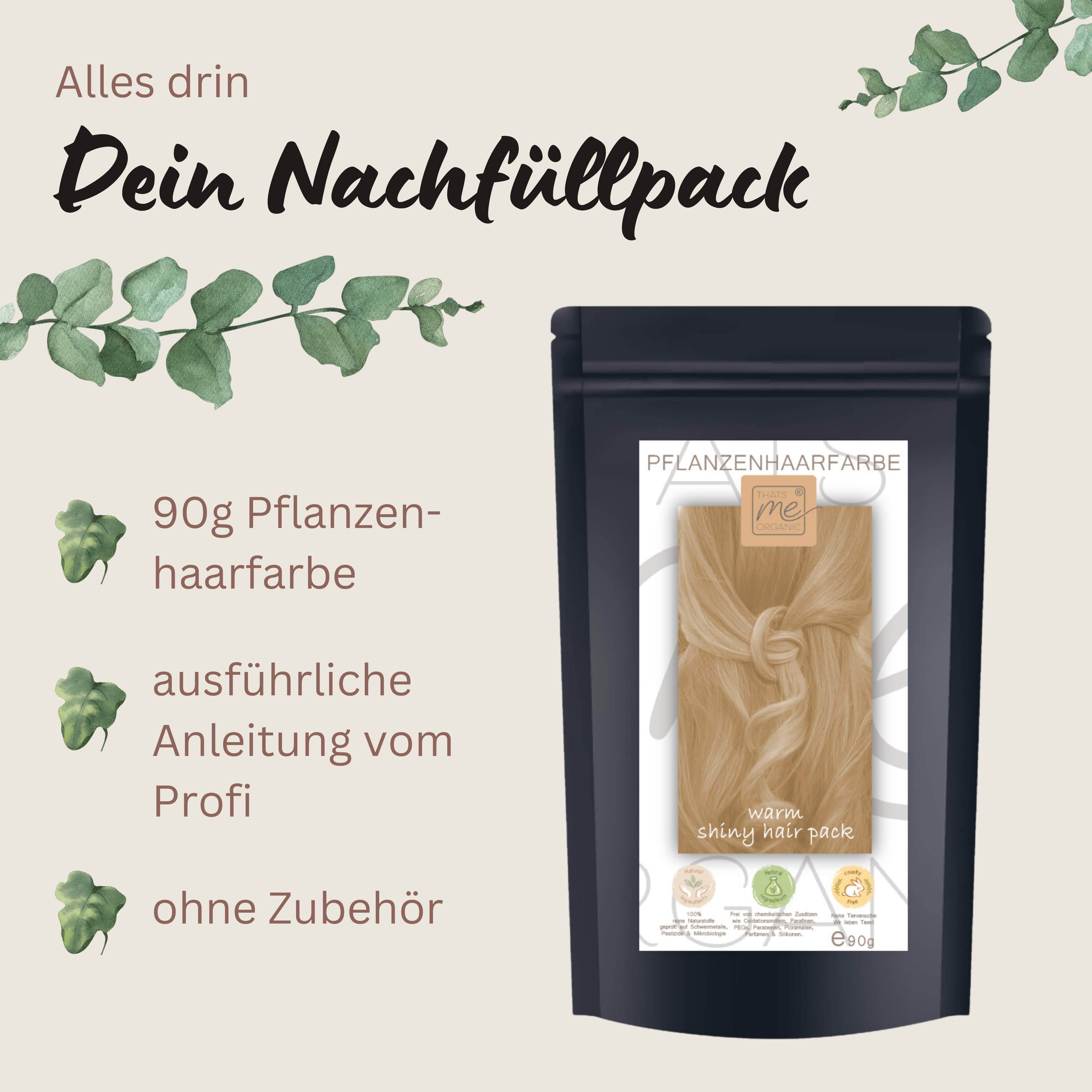 Profi-Pflanzenhaarfarbe farblose warm-schimmernde Volumen-Glanz-Haarpackung "warm shiny hair pack" 90g Nachfüllpack