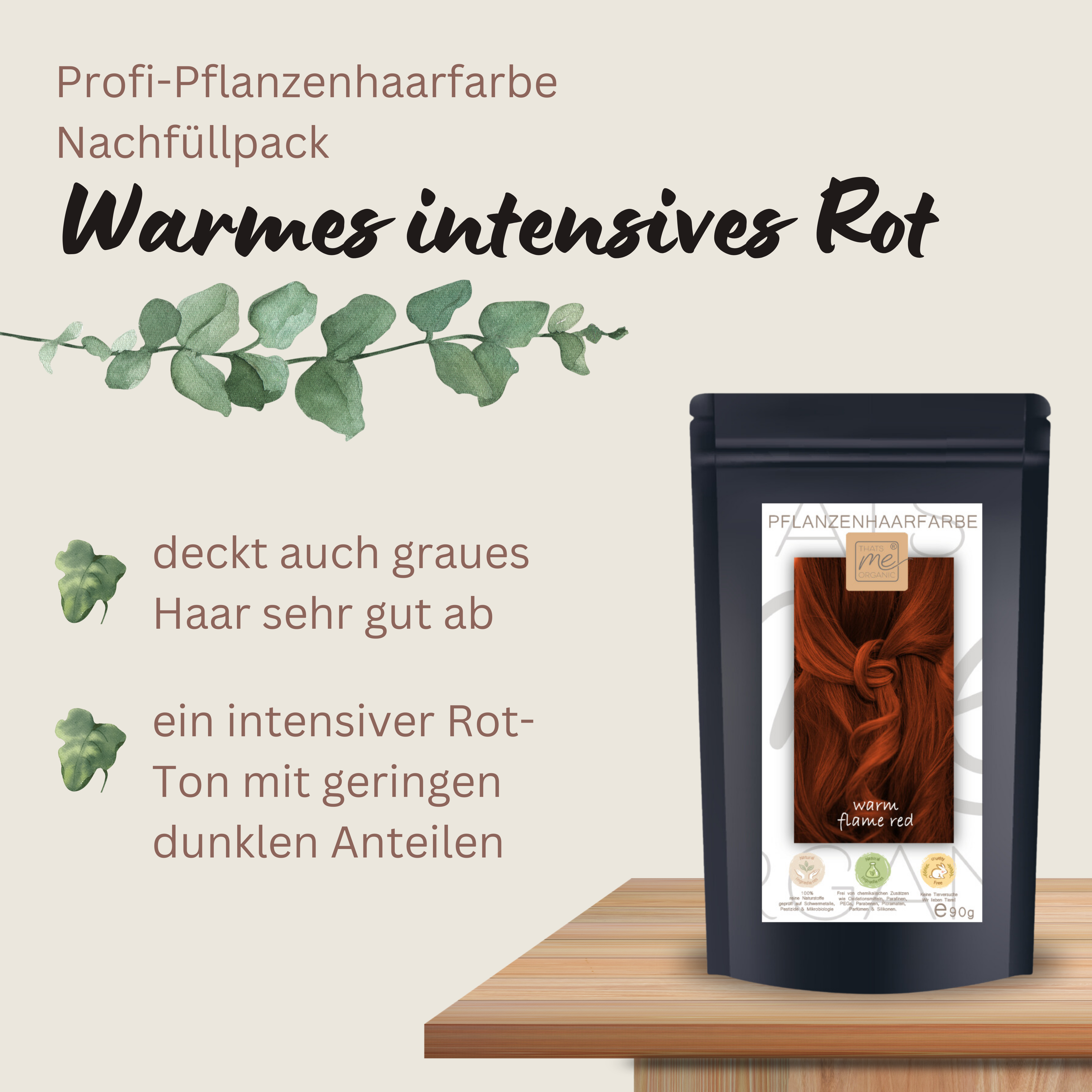 Profi-Pflanzenhaarfarbe "warmes Flammen-Rot - warm flame red" 90g Nachfüllpack