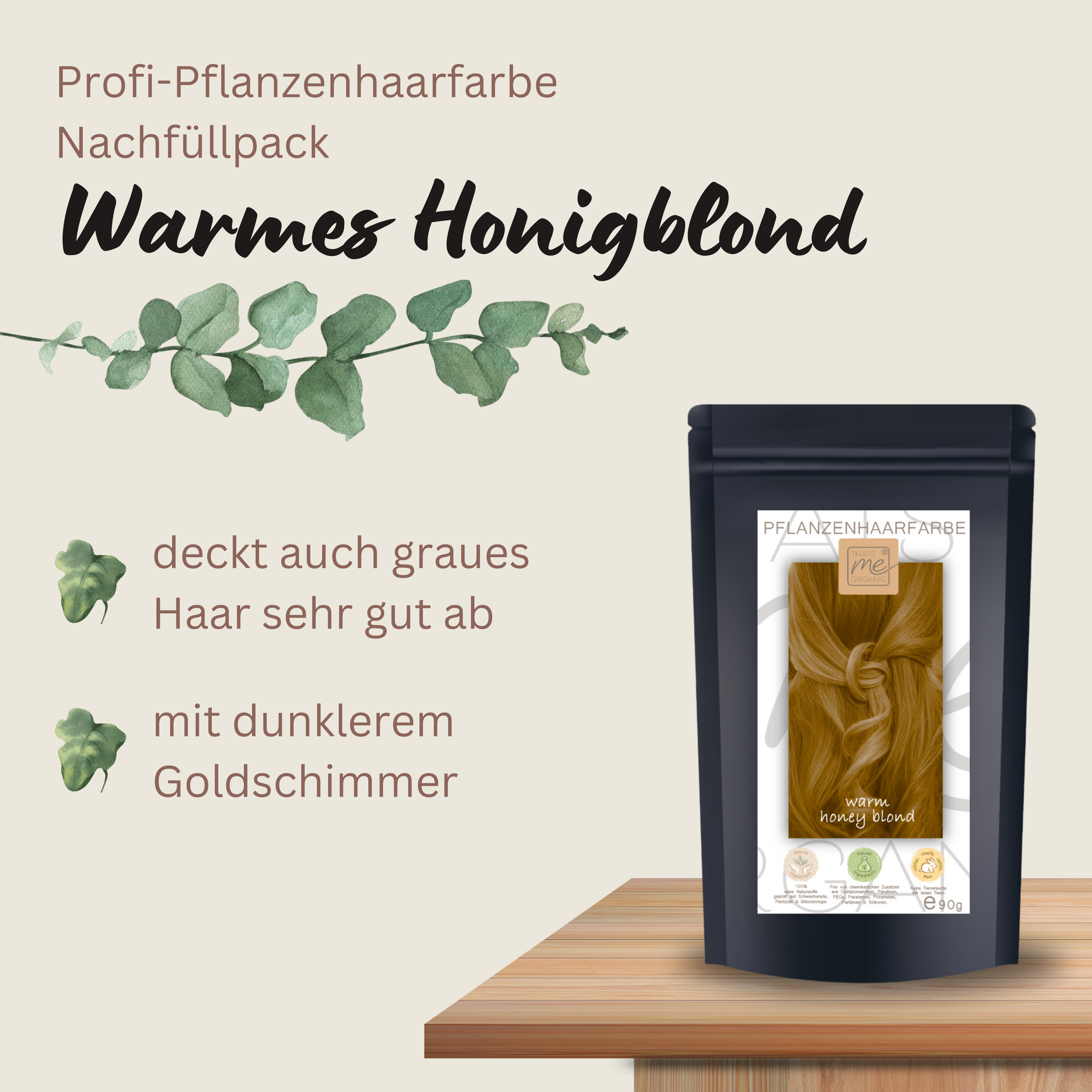 Profi-Pflanzenhaarfarbe warmes Honig-Blond "warm honey blond" 90g Nachfüllpack