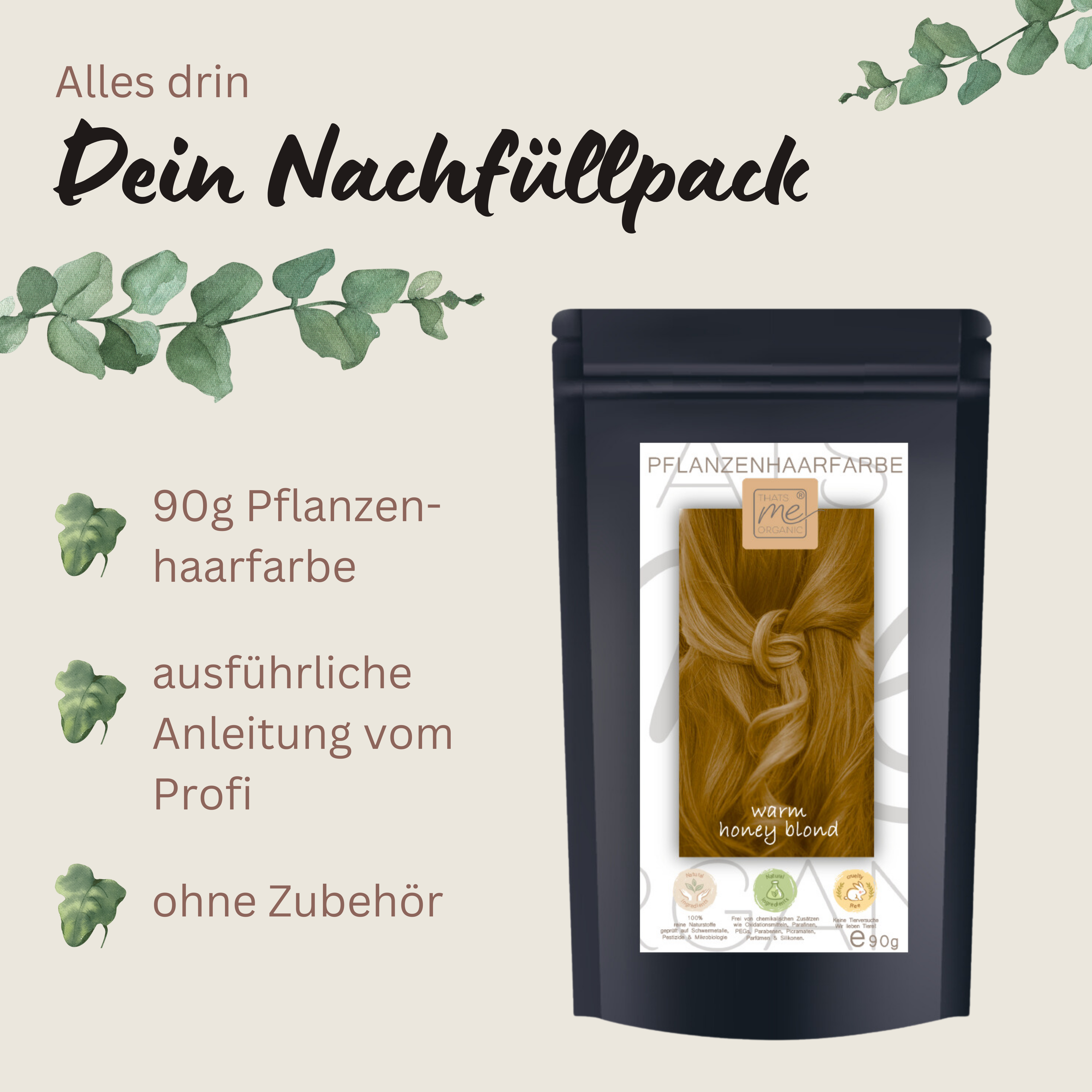 Profi-Pflanzenhaarfarbe warmes Honig-Blond "warm honey blond" 90g Nachfüllpack