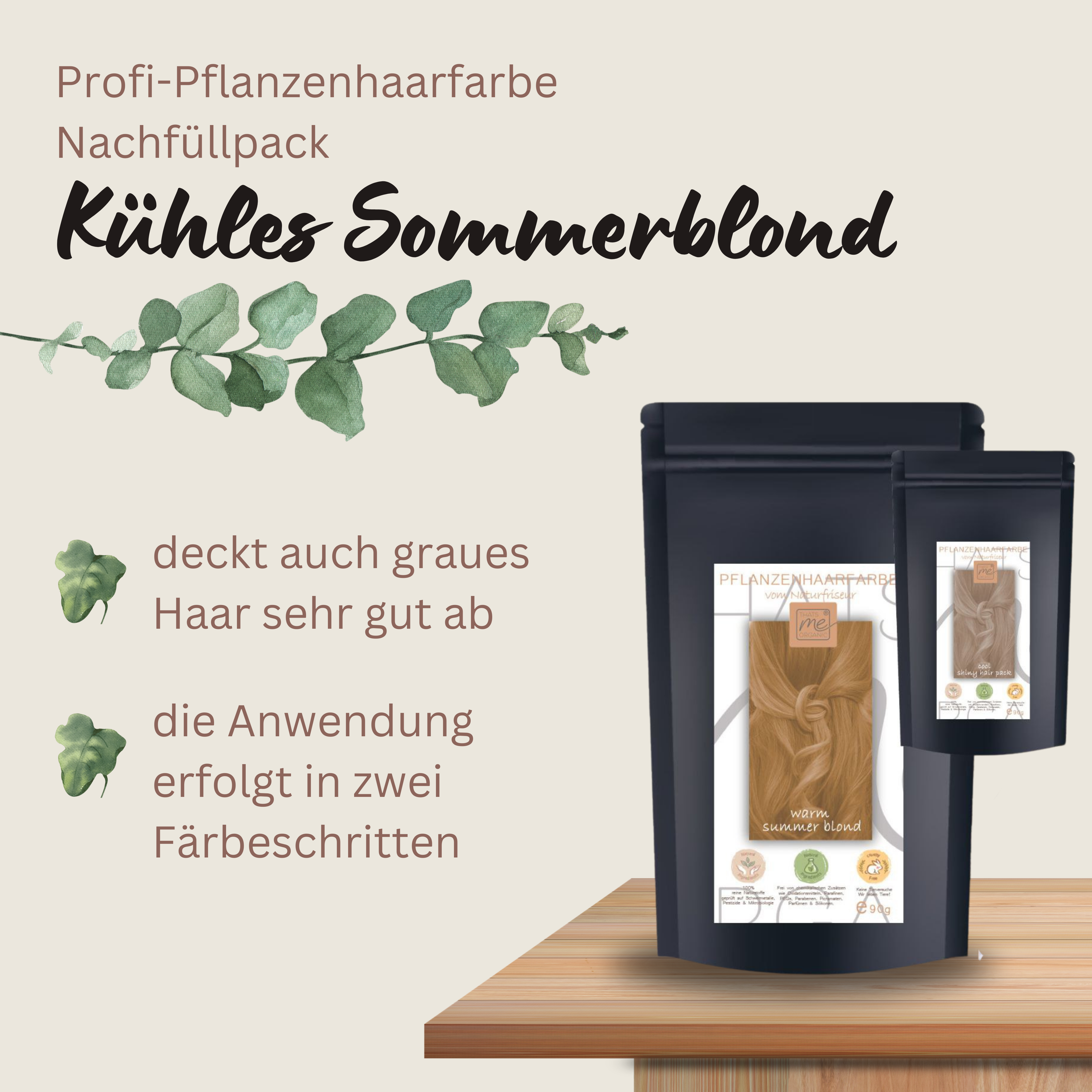 Profi-Pflanzenhaarfarbe kühles Summer-Blond "cool summer blond in 2-Steps" 2x 90g Nachfüllpacks