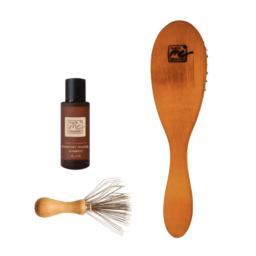 Spar Set Profi-Haarbürste Klassikform "Die Bewährte" + Bürstenreiniger + Pflegeshampoo