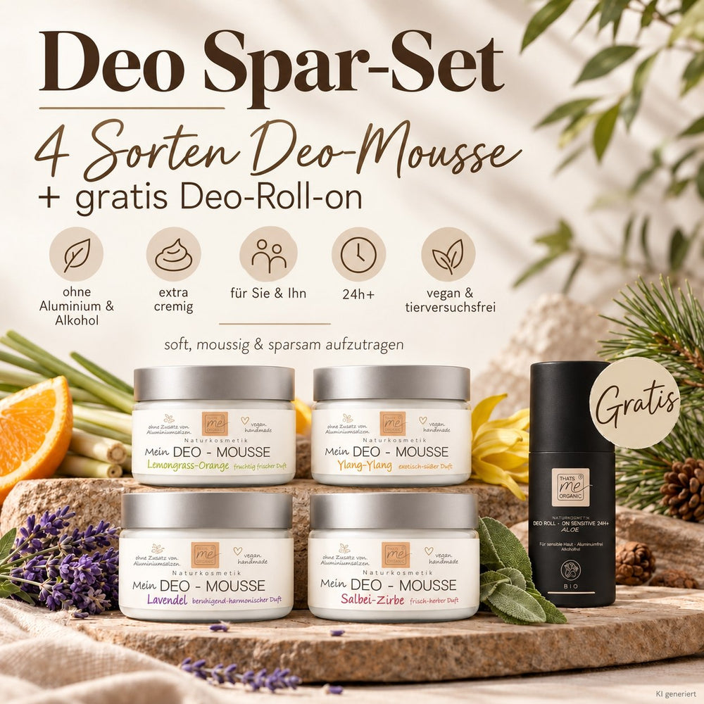 BIO-Deo-Mousse Kennenlernset – Alle 4 Düfte + GRATIS BIO-Deo Roll-on Jahresvorrat