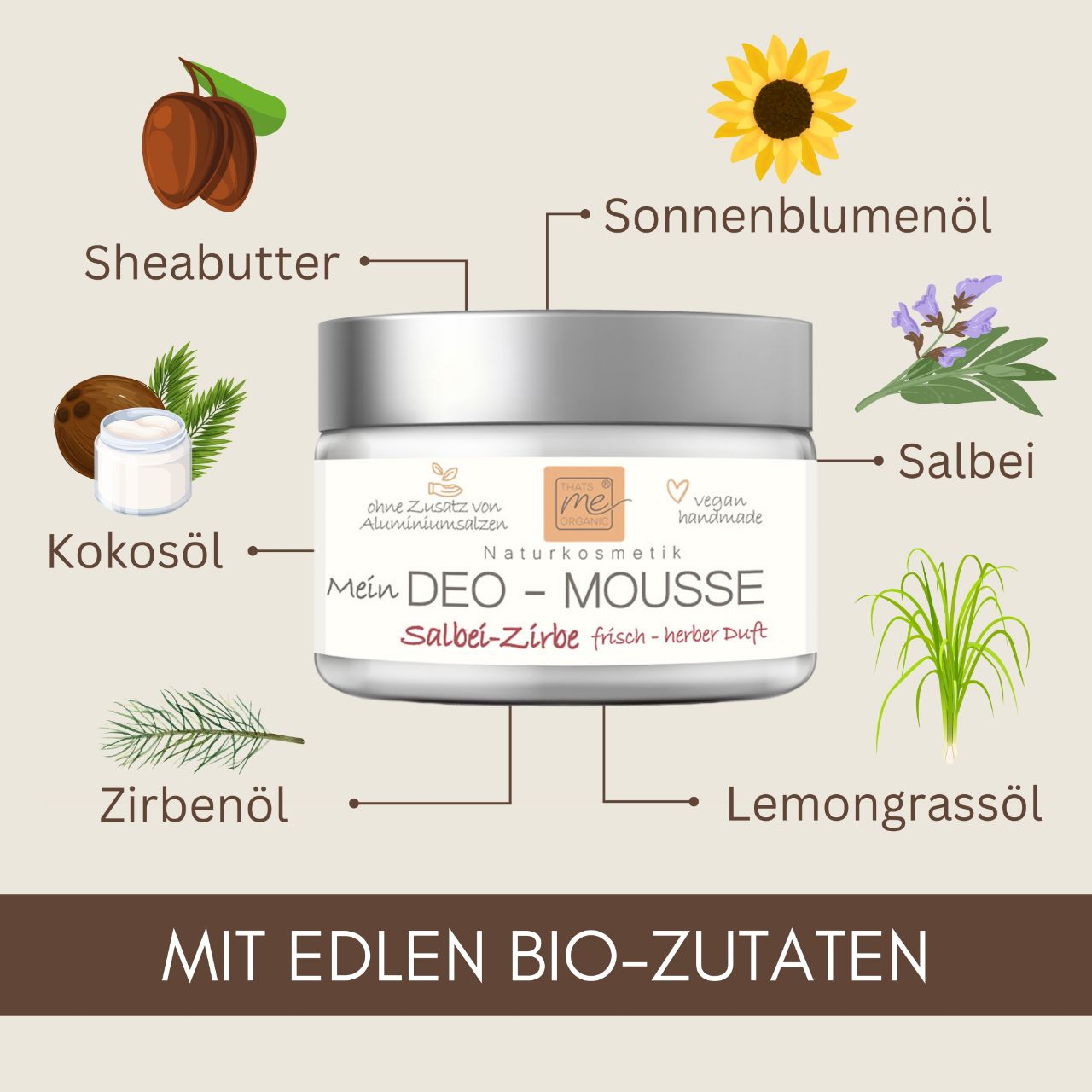 Deodorant mousse sage pine 24h+ deodorant like cream without aluminum natural cosmetics 50ml