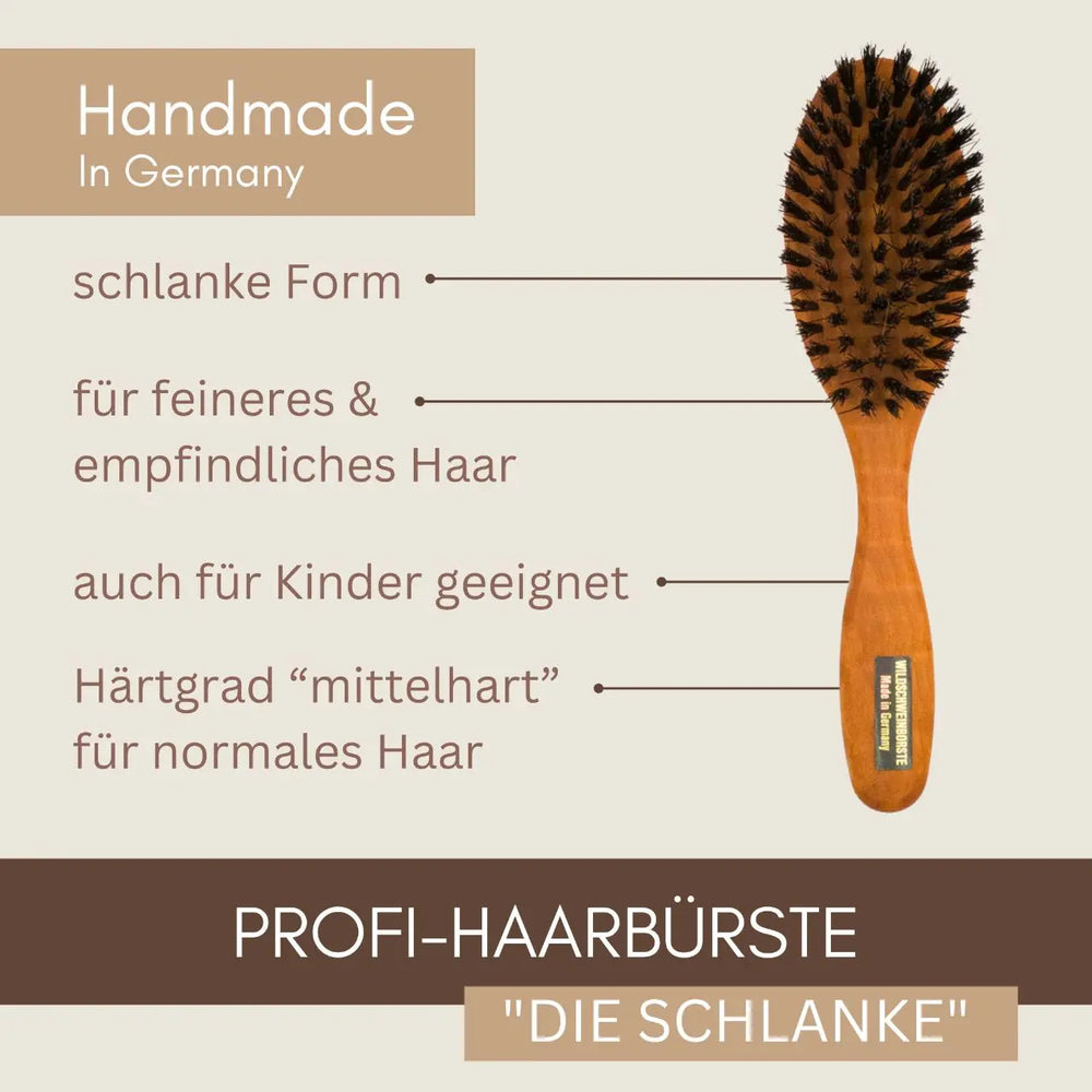 Profi-Haarbürste "Die Schlanke" aus Birnbaumholz & Wildschweinborste
