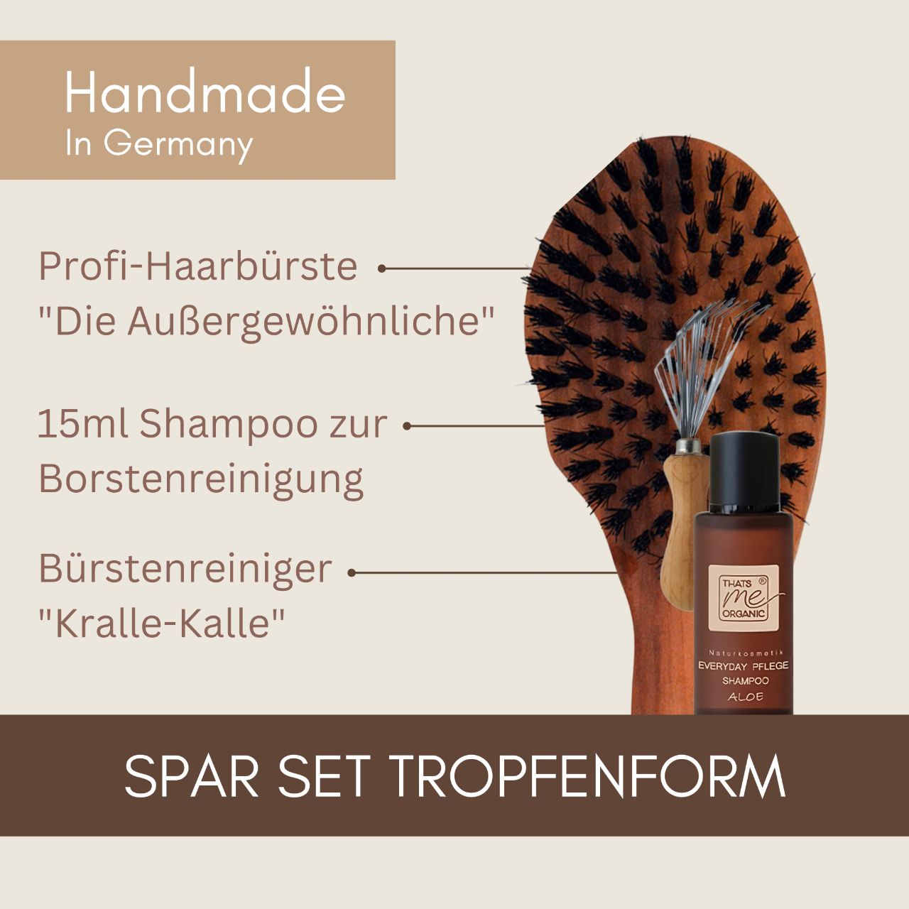 Spar Set Profi-Haarbürste Tropfenform + Bürstenreiniger + Pflegeshampoo