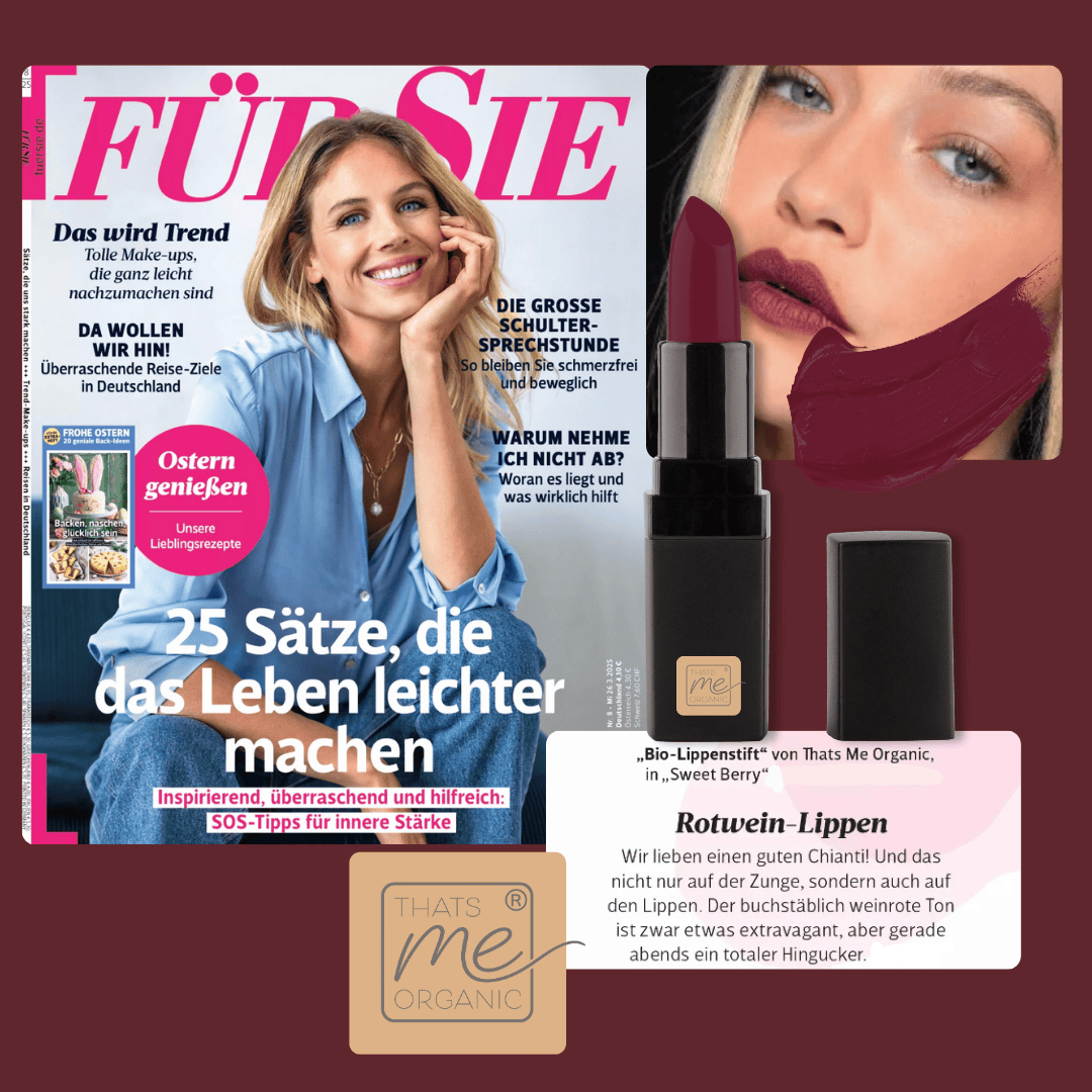 Bio-Lippenstift - vegan, tierversuchsfrei + ohne Titandioxid – langanhaltend + Pflegend