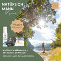 Ein Mann mit ausgestreckten Armen an einem See; Thats me Organic® Hautpflege wie Deo-Mousse Lemongrass, mit natürlicher Männerpflege und toxinfreier Männerpflege.