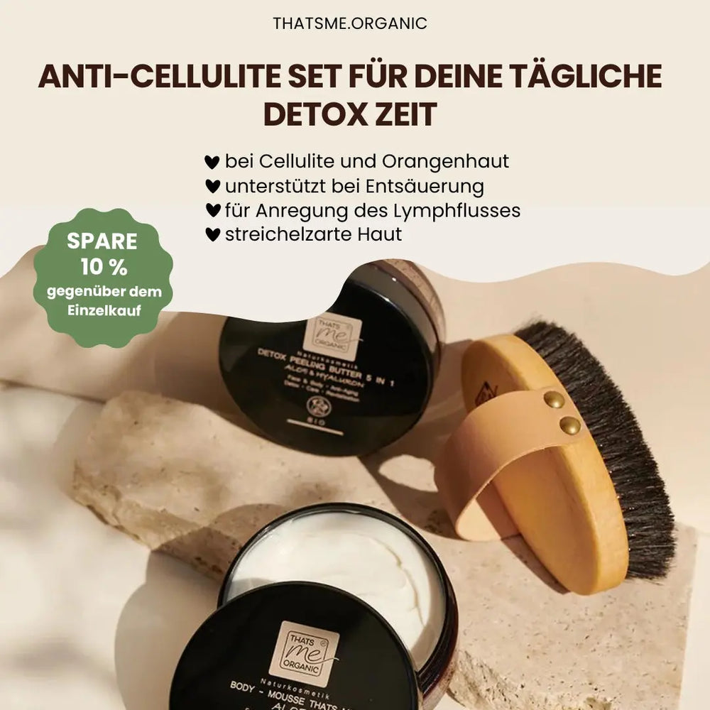 Anti-Cellulite Set – Trockenbürste, Detox Peeling & Body Mousse | Glattere Haut & Pflege-Ritual