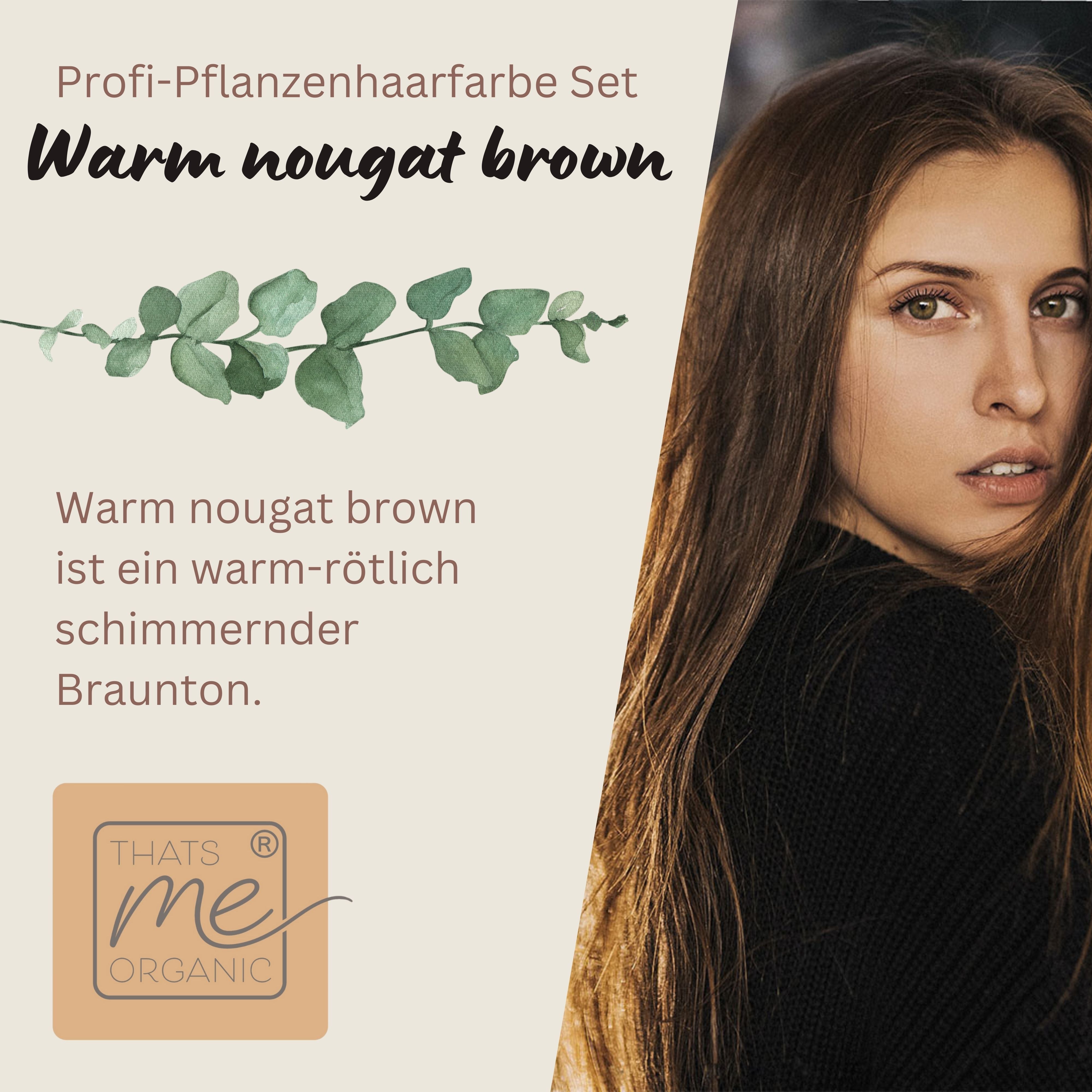 Profi-Pflanzenhaarfarbe SET warmes Nougat-Braun "warm nougat brown"