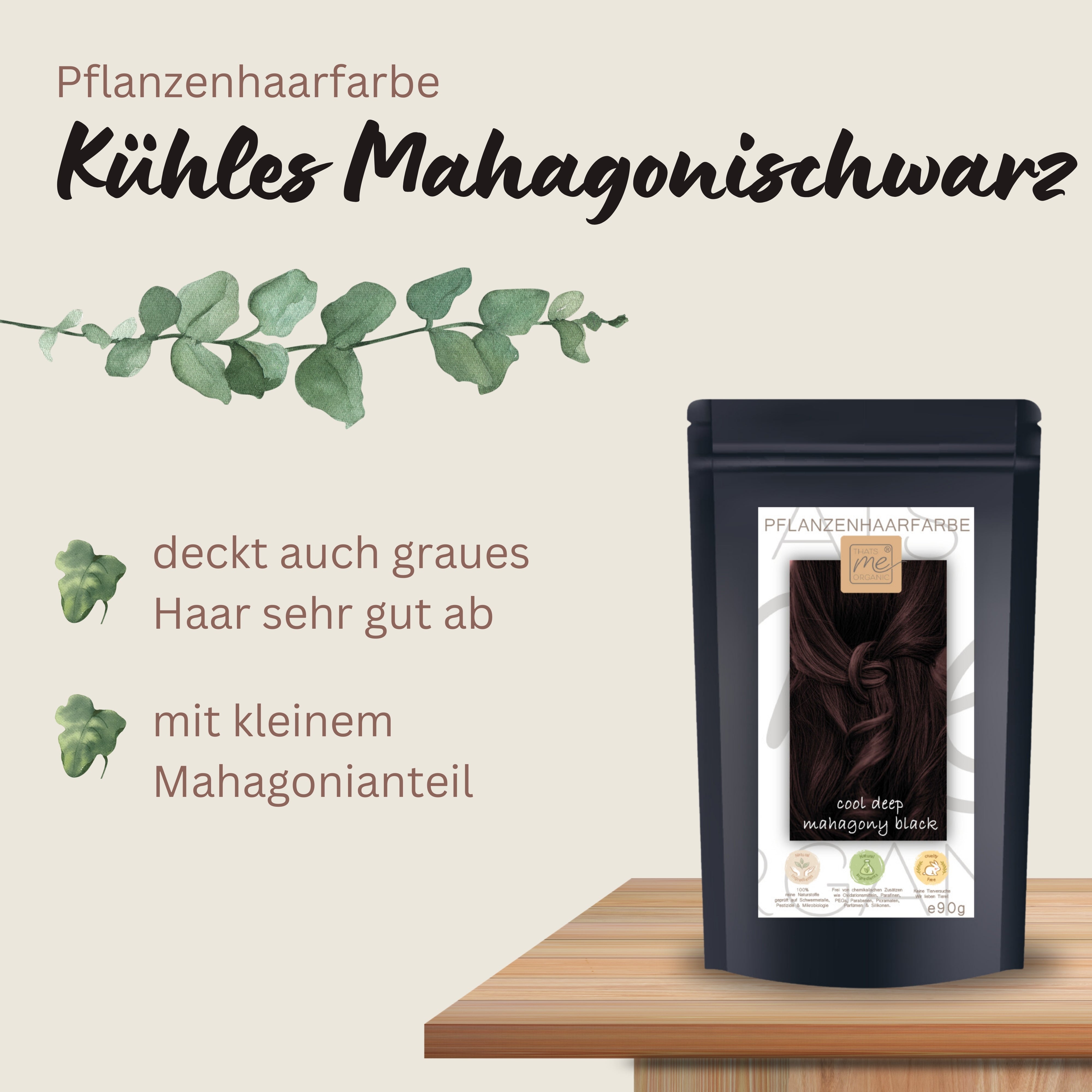 Profi-Pflanzenhaarfarbe kühles dunkles Mahagony-Schwarz "cool deep mahagony black" 90g Nachfüllpack