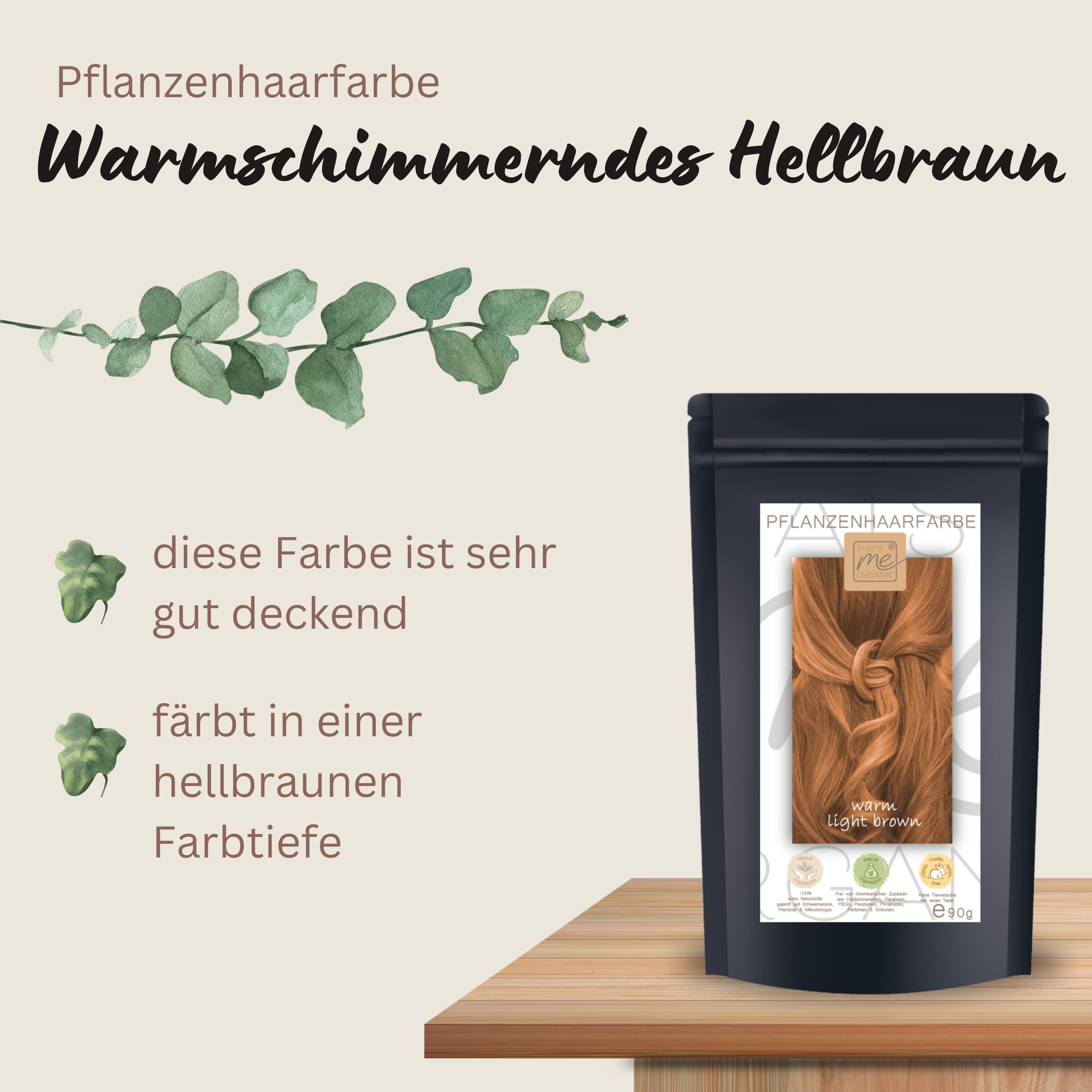 Profi-Pflanzenhaarfarbe warmes Hell-Braun "warm light brown" 90g Nachfüllpack
