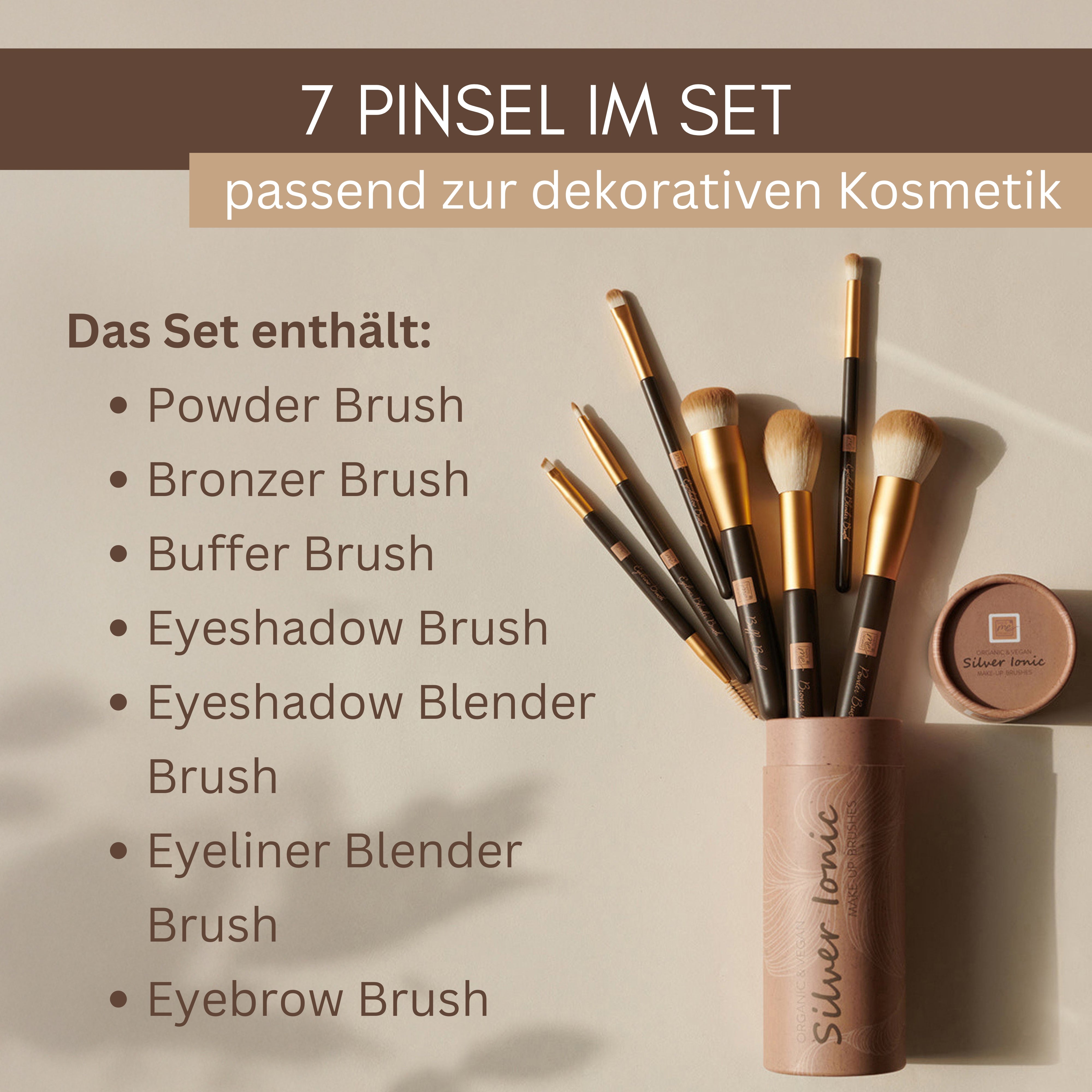 Profi Make-up Pinselset Silver Ionic – 7-teilig, vegan + antibakteriell für dekorative Kosmetik