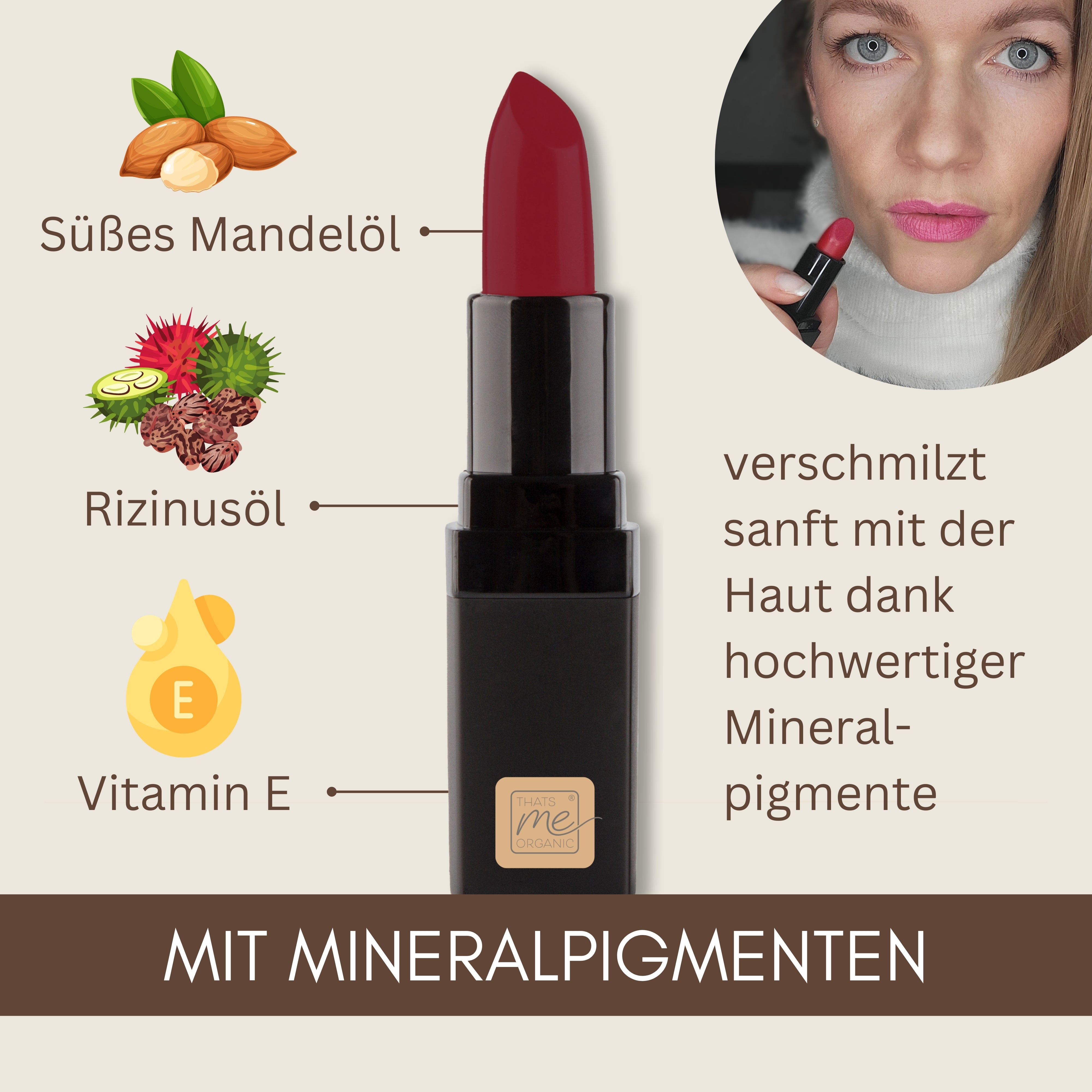 Bio-Lippenstift – 6 Farben, vegan, tierversuchsfrei + ohne Titandioxid – langanhaltend + Pflegend