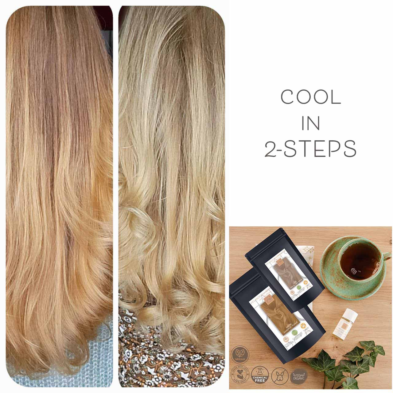 Colorazione professionale per capelli vegetali Cool Sahara Blonde "Cool Sahara Blonde in 2 passaggi" 2 confezioni di ricarica da 90 g 