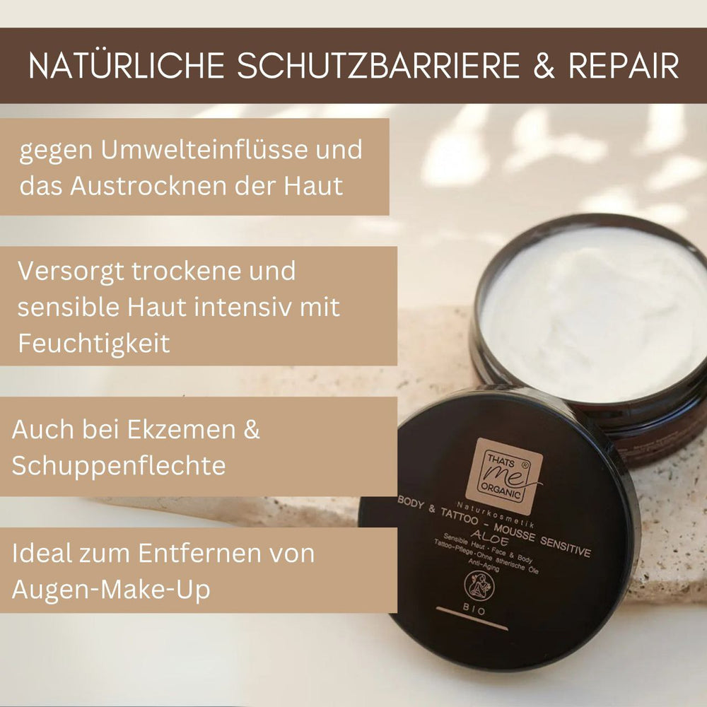 BIO-Body + Tattoo-Mousse sensitive Körperbutter Aloe mit Hyaluron 200ml Naturkosmetik