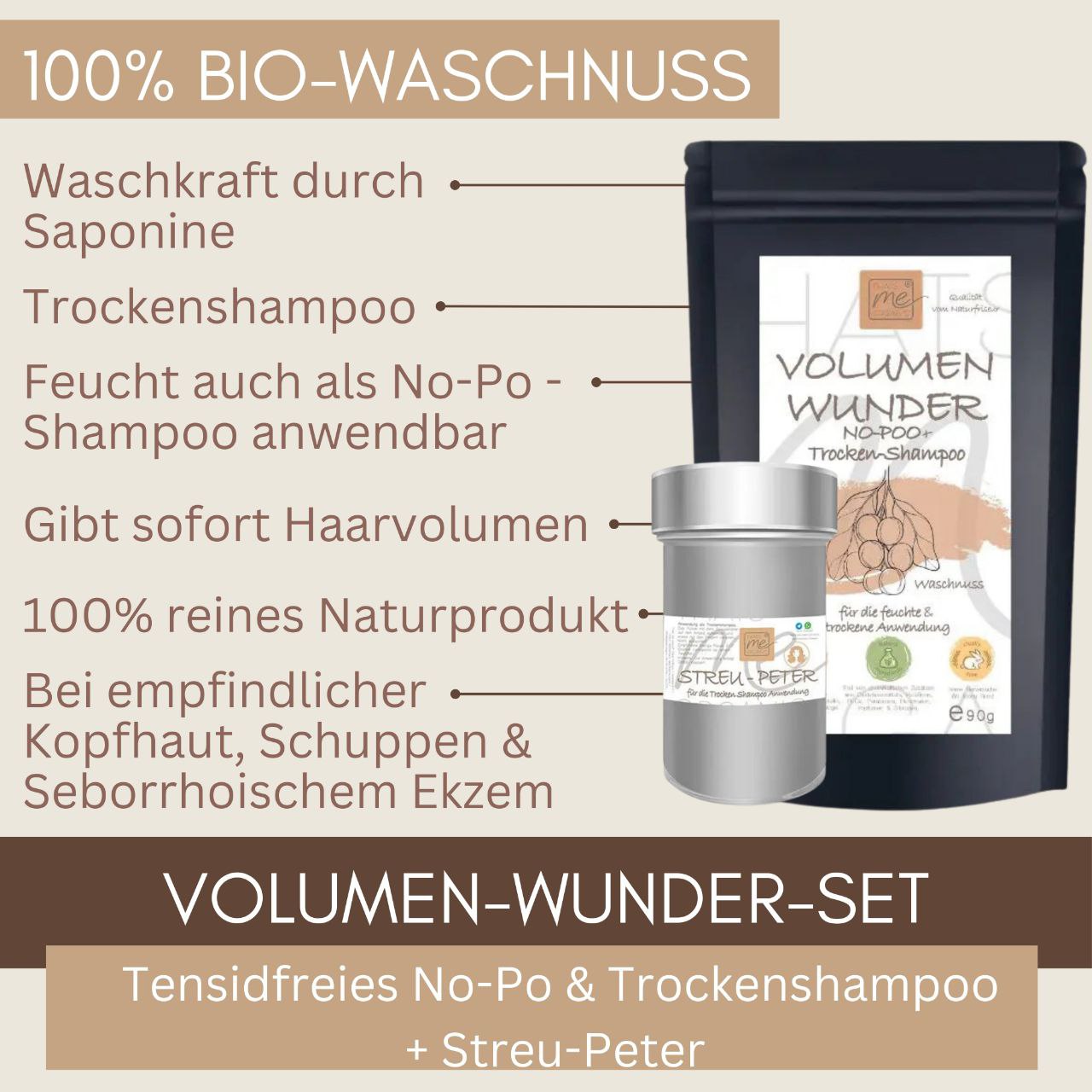 NOVITÀ: SET RISPARMIO ORGANICO volume miracoloso - No Poo + shampoo secco + "Sstreu-Peter"