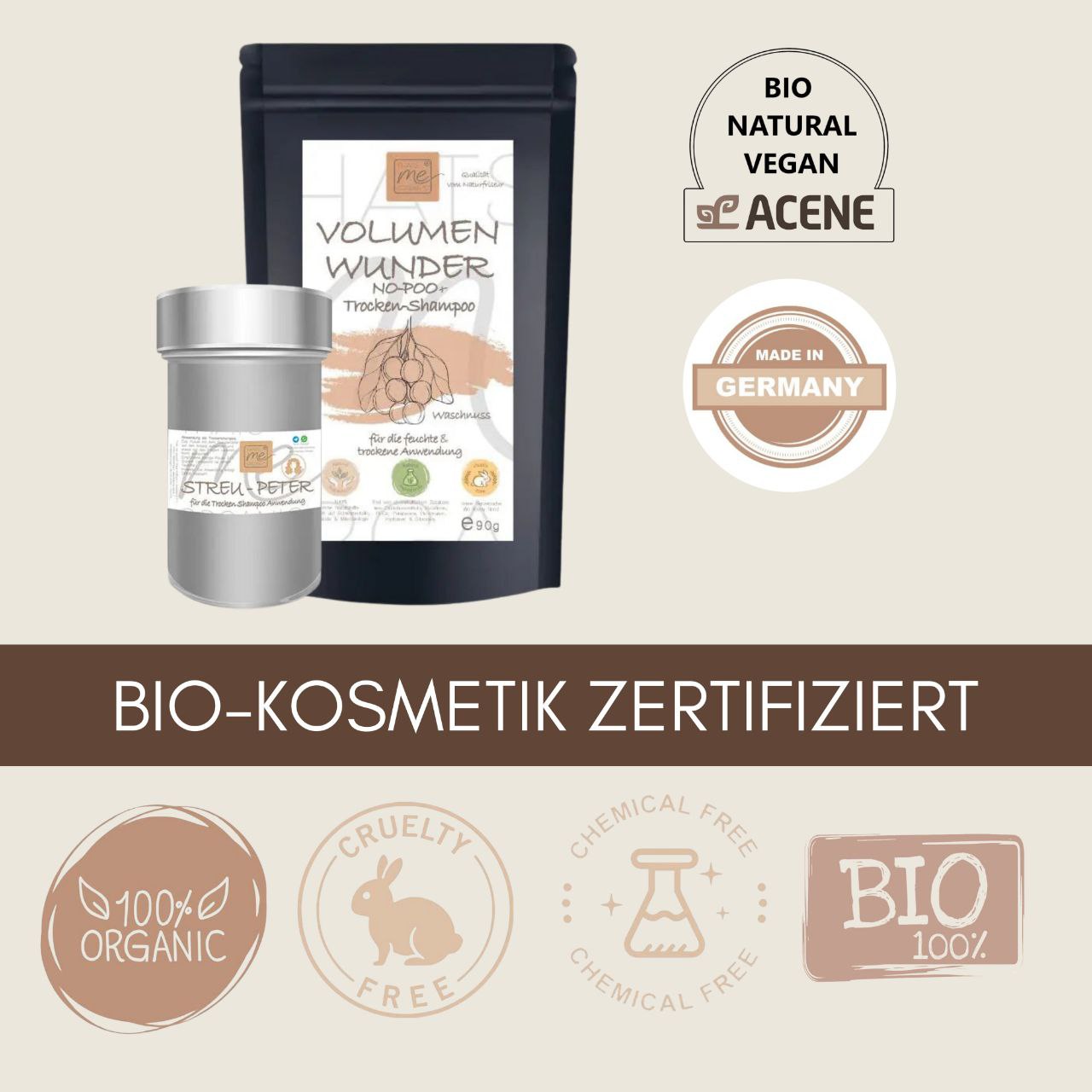 NOVITÀ: SET RISPARMIO ORGANICO volume miracoloso - No Poo + shampoo secco + "Sstreu-Peter"