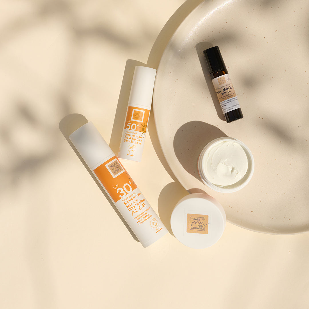Bio-Sonnenschutz Set FACE LSF 30 & 50 + Eye & Lip Care + Gratis Mücken Roll-on