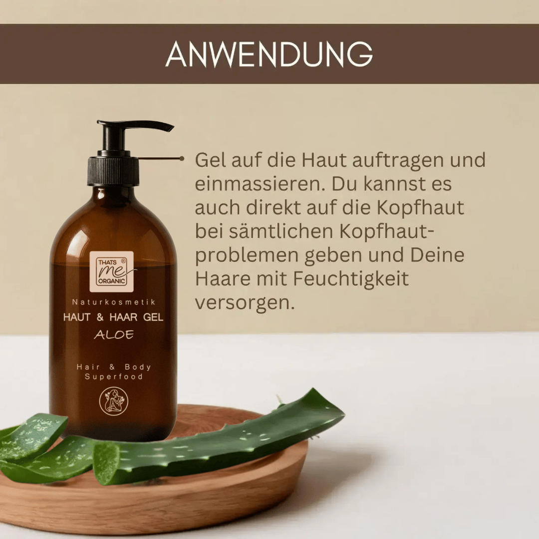 Anwendung vom Haut und Haargel Aloe – auf Haut und Kopfhaut auftragen für Feuchtigkeit und Pflege bei trockener Haut und Haar