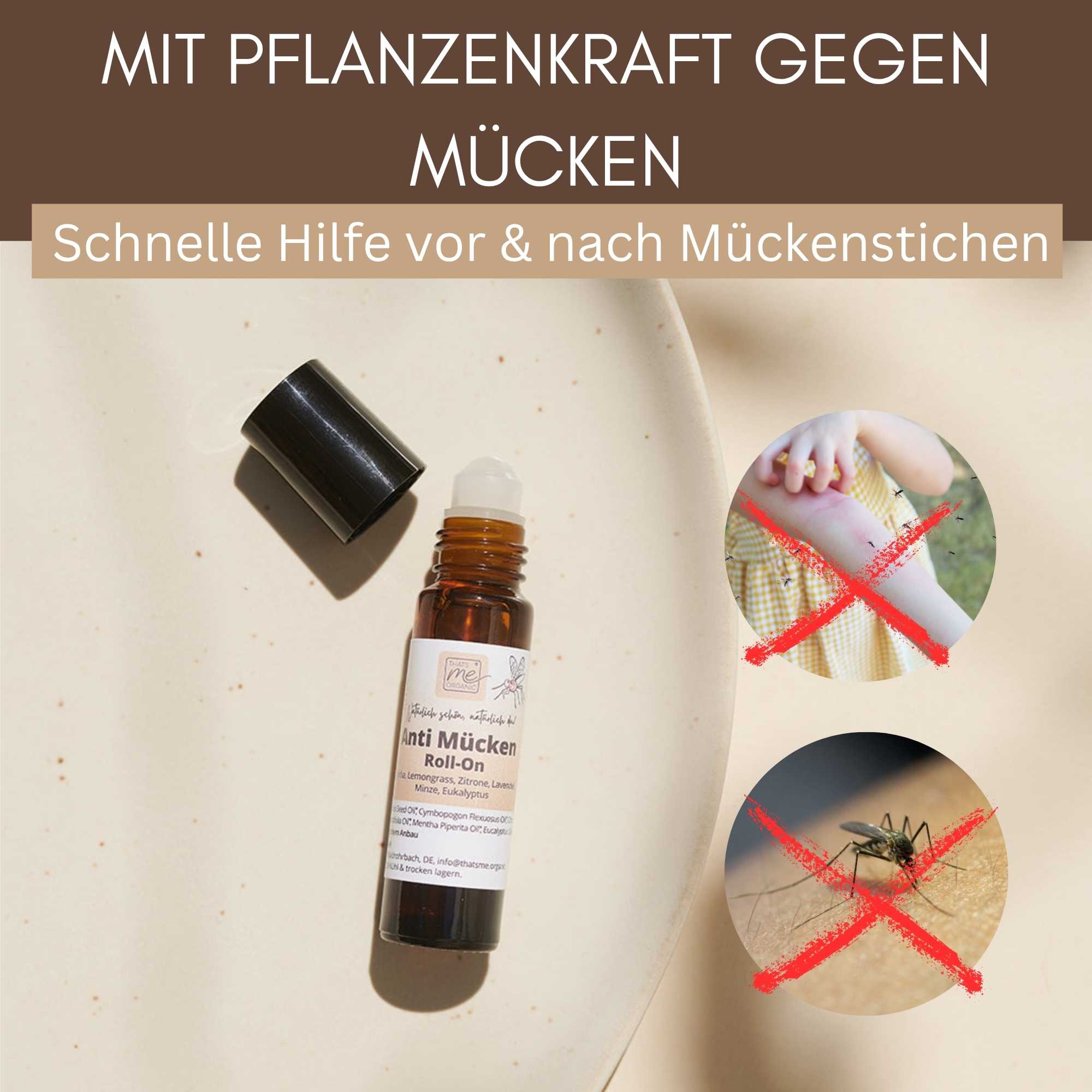 Natürlicher Bio Anti Mücken Roll-On mit Pflanzenkraft für schnellen Schutz vor und nach Mückenstichen.