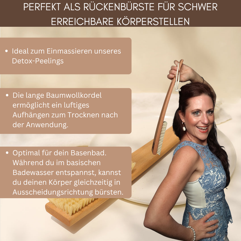 Basen Berta als Rückenbürste für schwer erreichbare Körperstellen, Basenbad und Körperpeeling