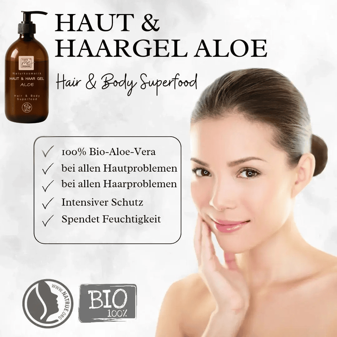 Bio Aloe Vera Gel für Haut und Haare von Thats me organic – intensive Feuchtigkeitspflege für empfindliche Haut und strapaziertes Haar