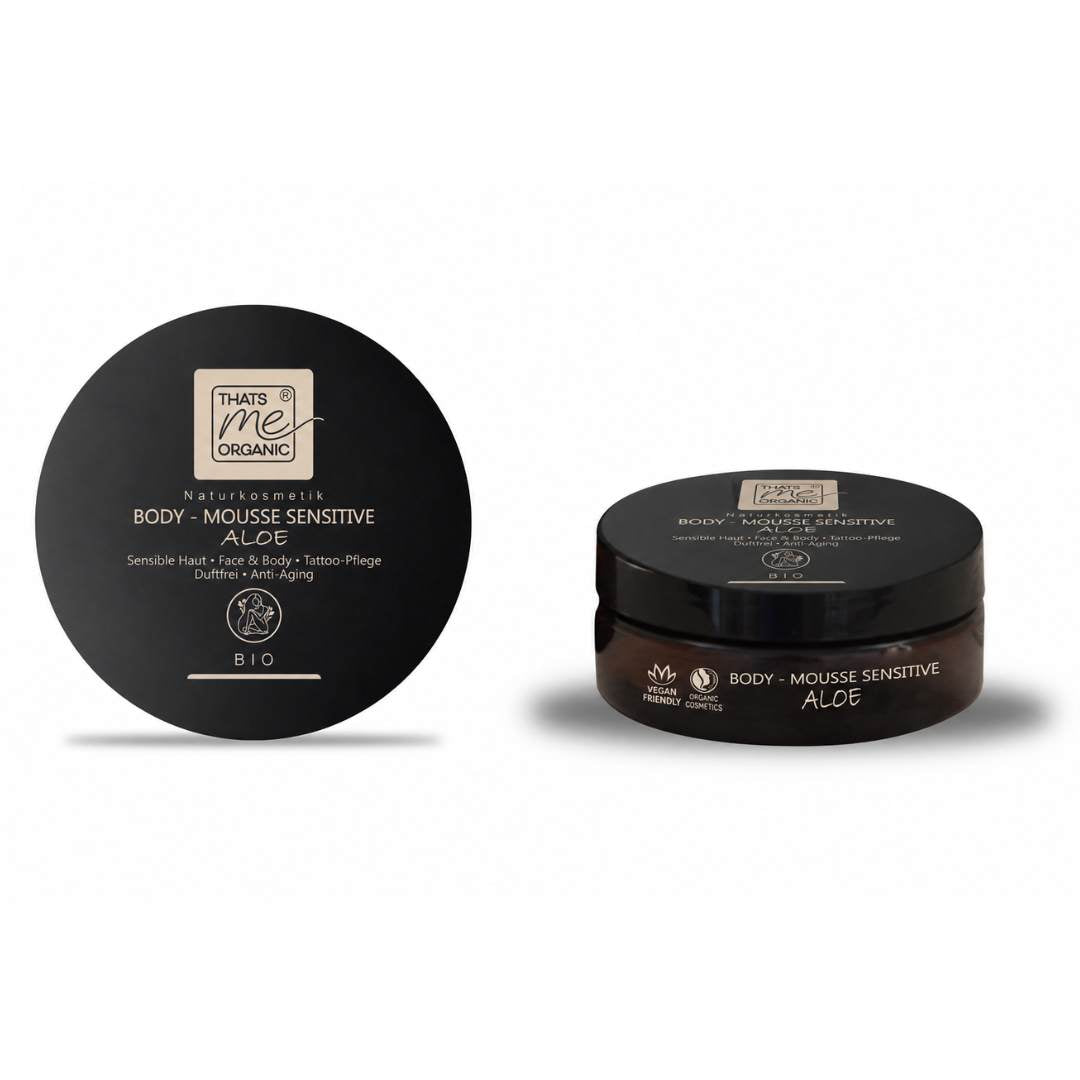 BIO Body Mousse Sensitive Aloe Naturkosmetik im Glastiegel mit Deckel – intensive Pflege für empfindliche Haut.