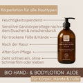 Bio Hand and Body Lotion Aloe als feuchtigkeitsspendende Körperlotion für Hände, Füße und empfindliche Haut nach dem Duschen oder Rasieren.