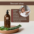 Bio Hand and Body Wash Aloe ohne Sulfate, PEGs, Silikone, Paraffine, Parabene und künstliche Duftstoffe.