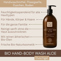 Bio Hand and Body Wash Aloe als feuchtigkeitsspendendes Duschgel und Flüssigseife für Hände, Körper und Haare.
