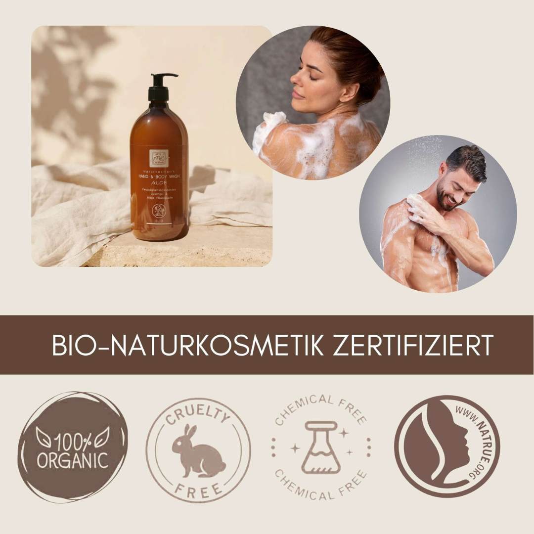 Zertifizierte Bio Naturkosmetik mit Bio Hand and Body Wash Aloe von Thats Me Organic vegan, cruelty free und NATRUE zertifiziert.