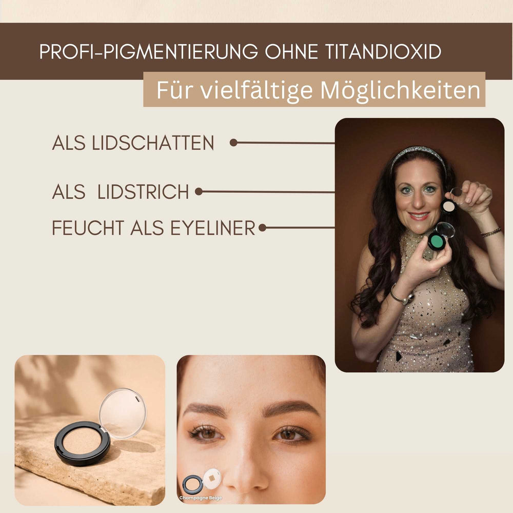 Bio Lidschatten Champagne Beige mit intensiver Pigmentierung als Lidschatten, Lidstrich und feucht als Eyeliner anwendbar