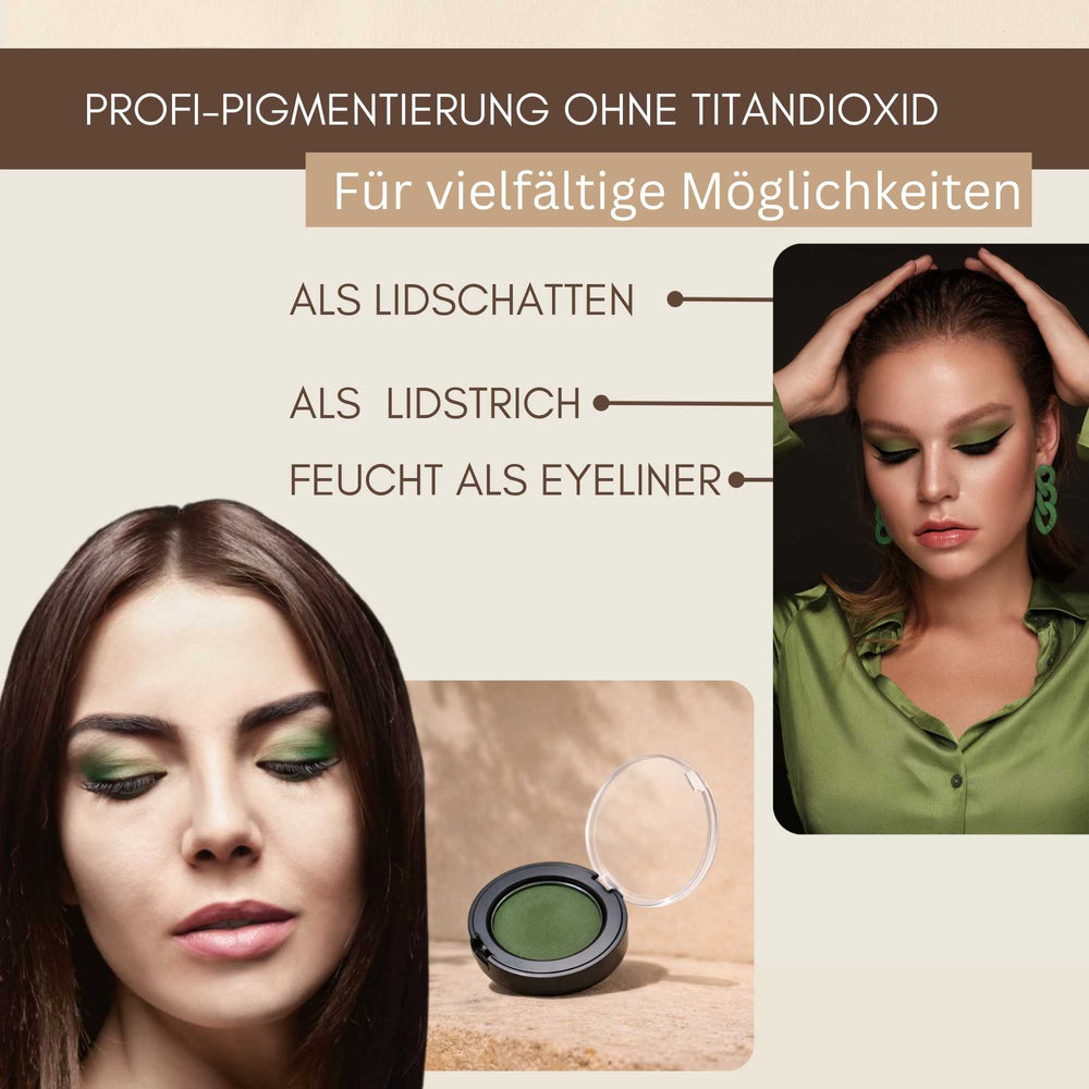 Bio Lidschatten Green Paradise mit intensiver Pigmentierung als Lidschatten, Lidstrich und feucht als Eyeliner anwendbar