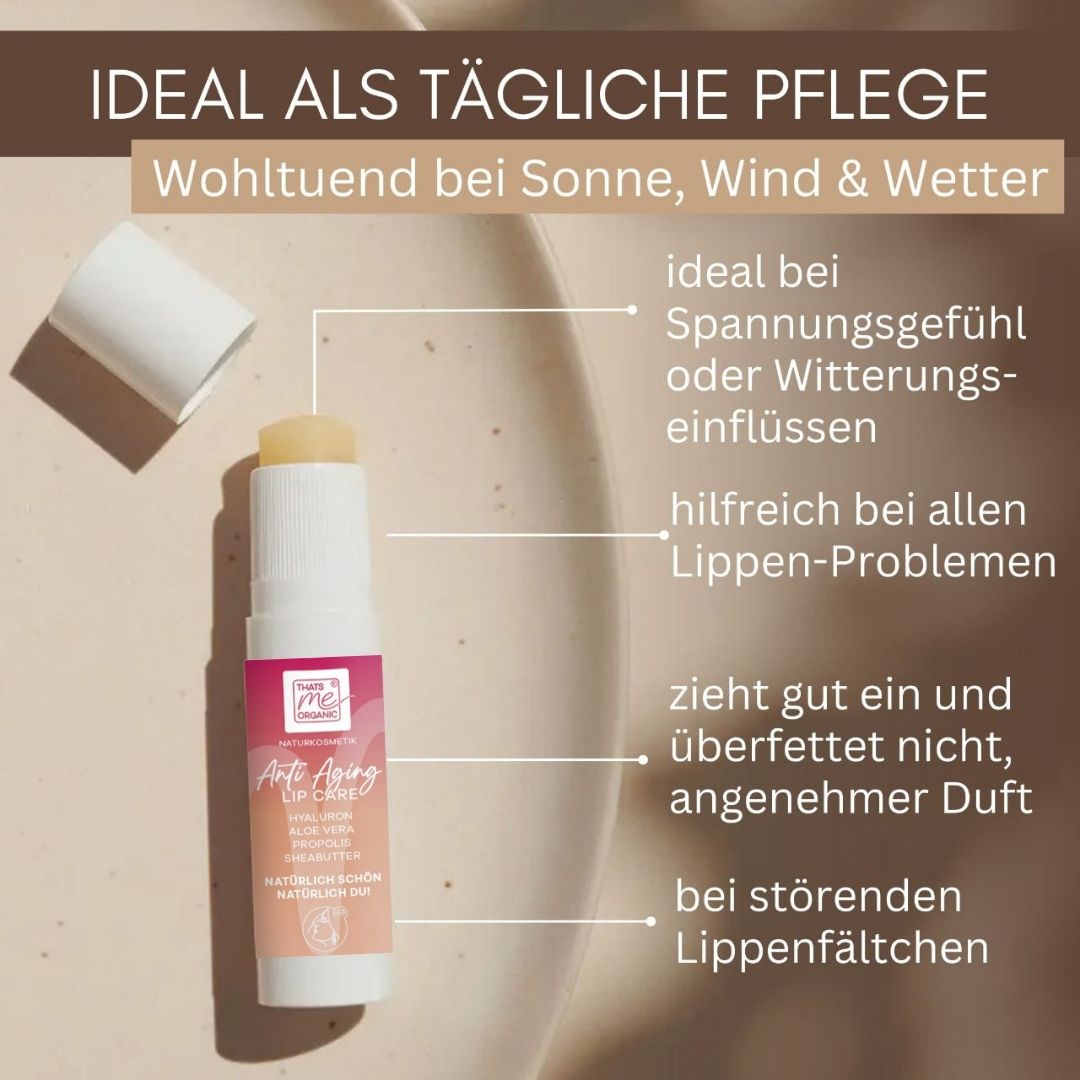 ANTI-AGE LIP-CARE stick per la cura delle labbra con propoli, acido ialuronico, aloe vera e burro di karitè 