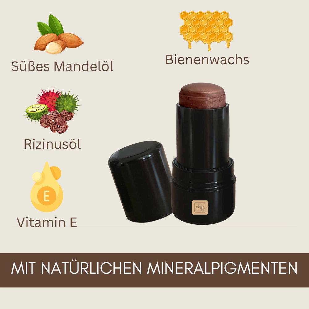 3-in-1 Bio Lippenstift Bronze Nude mit Mandelöl, Rizinusöl, Vitamin E, Bienenwachs und natürlichen Mineralpigmenten