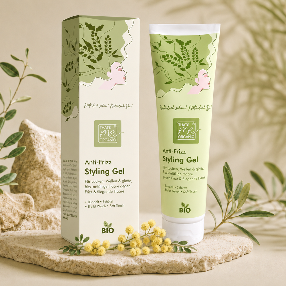Unser neues anti Frizz Gel auf einem wunderschönen Hintergrund