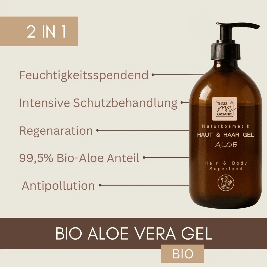 Haut und Haargel Aloe als 2 in 1 Pflege – spendet Feuchtigkeit, unterstützt Regeneration und enthält 99,5 Prozent Bio Aloe Vera