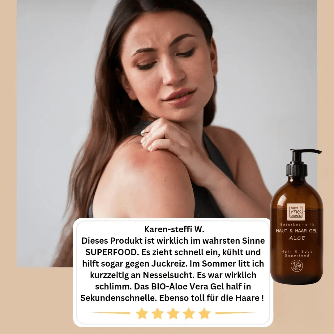 Haut und Haargel Aloe von Thats me organic bei Hautirritationen und Juckreiz – schnell einziehendes Bio Aloe Vera Gel mit kühlender Wirkung