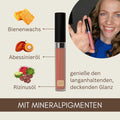 Bio Lipgloss Shiny Peach mit Bienenwachs, Abessinieröl, Rizinusöl und hochwertigen Mineralpigmenten