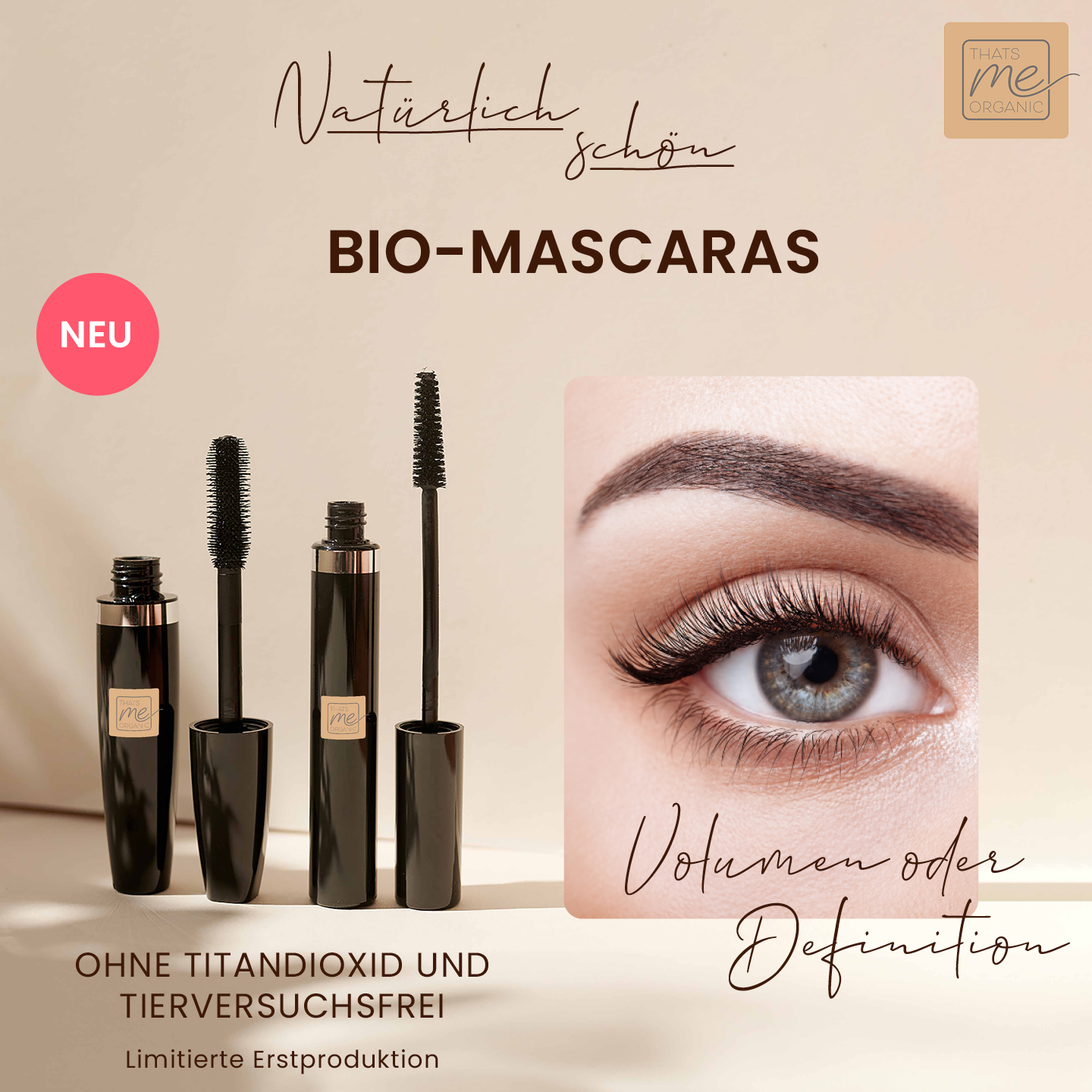 Bio-Mascara "Mega Volume Mascara" für extra voluminöse Wimpern | Wimperntusche | Naturkosmetik