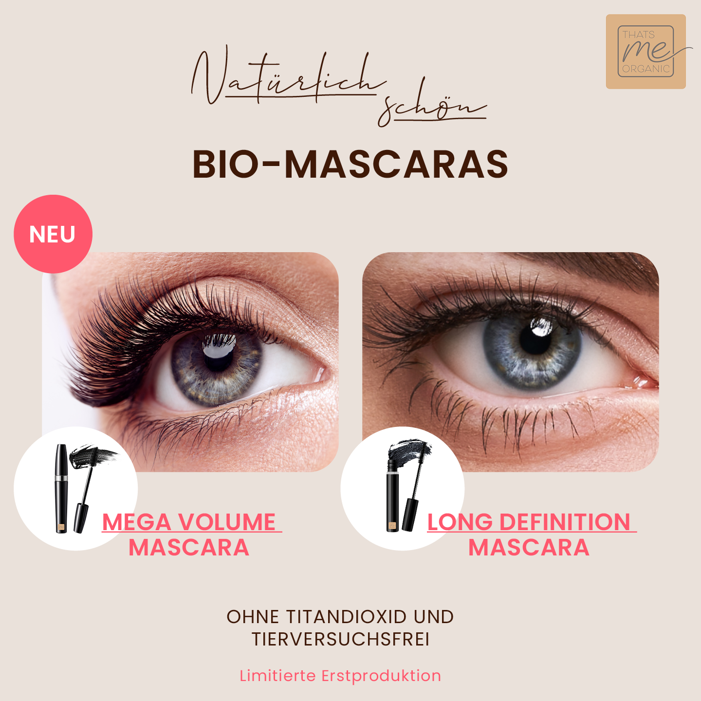 Bio-Mascara "Mega Volume Mascara" für extra voluminöse Wimpern | Wimperntusche | Naturkosmetik