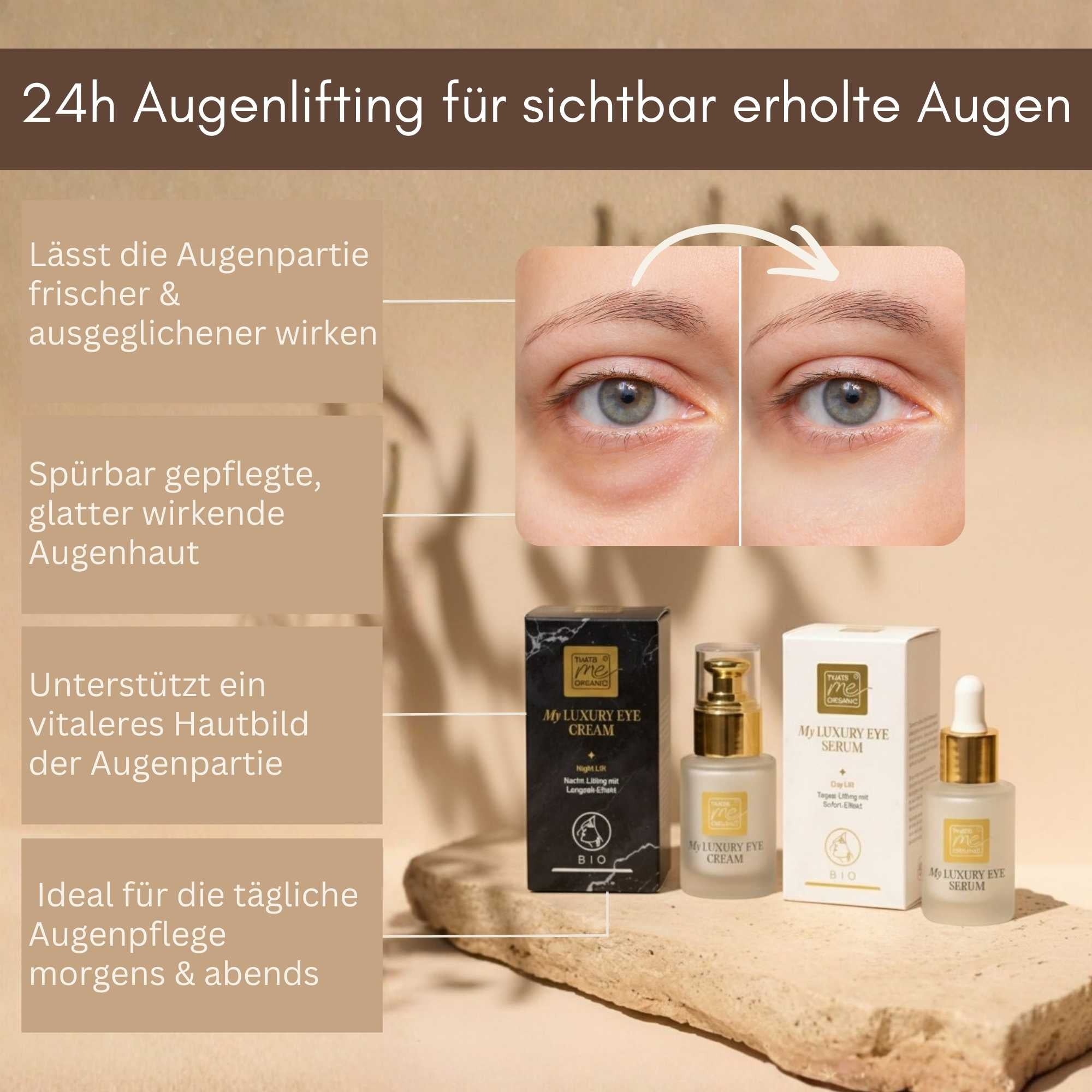My Luxury Eye Lifting Duo von Thats me organic für die tägliche Augenpflege morgens und abends – Serum und Creme für eine sichtbar gepflegte Augenpartie.