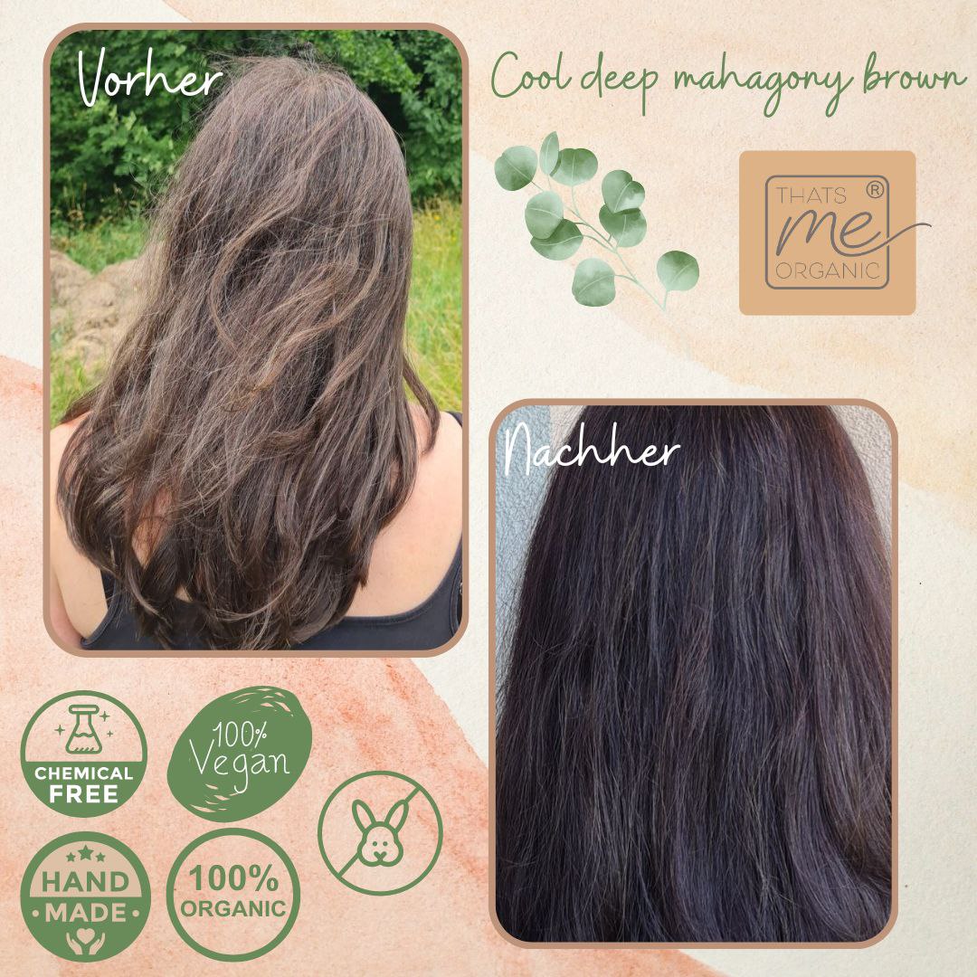 Tintura professionale per capelli vegetali castano mogano scuro freddo "marrone mogano fresco profondo" confezione di ricarica da 90 g