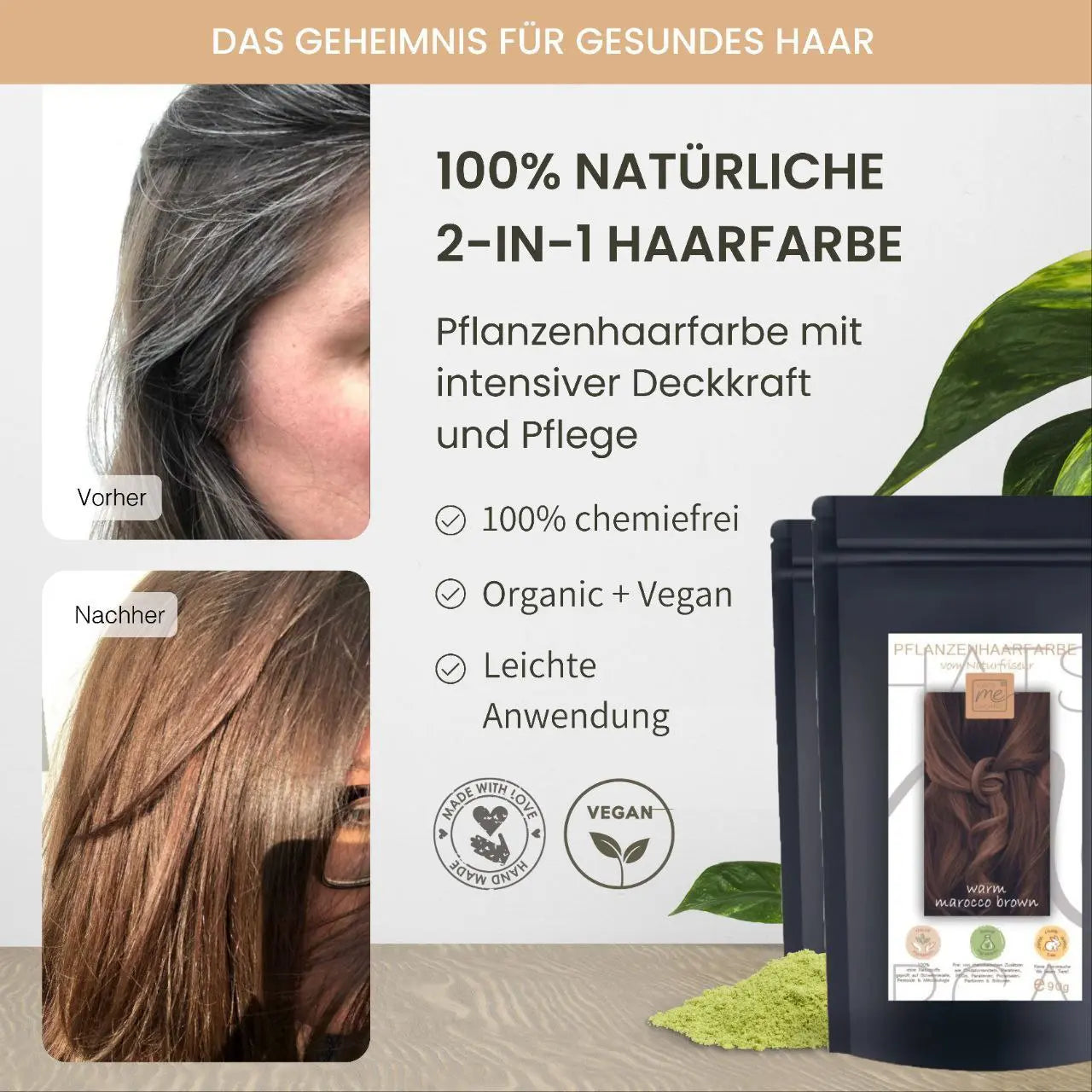 Limited Edition 300g Profi-Pflanzenhaarfarbe warmes Marokko-Braun "warm marocco brown"