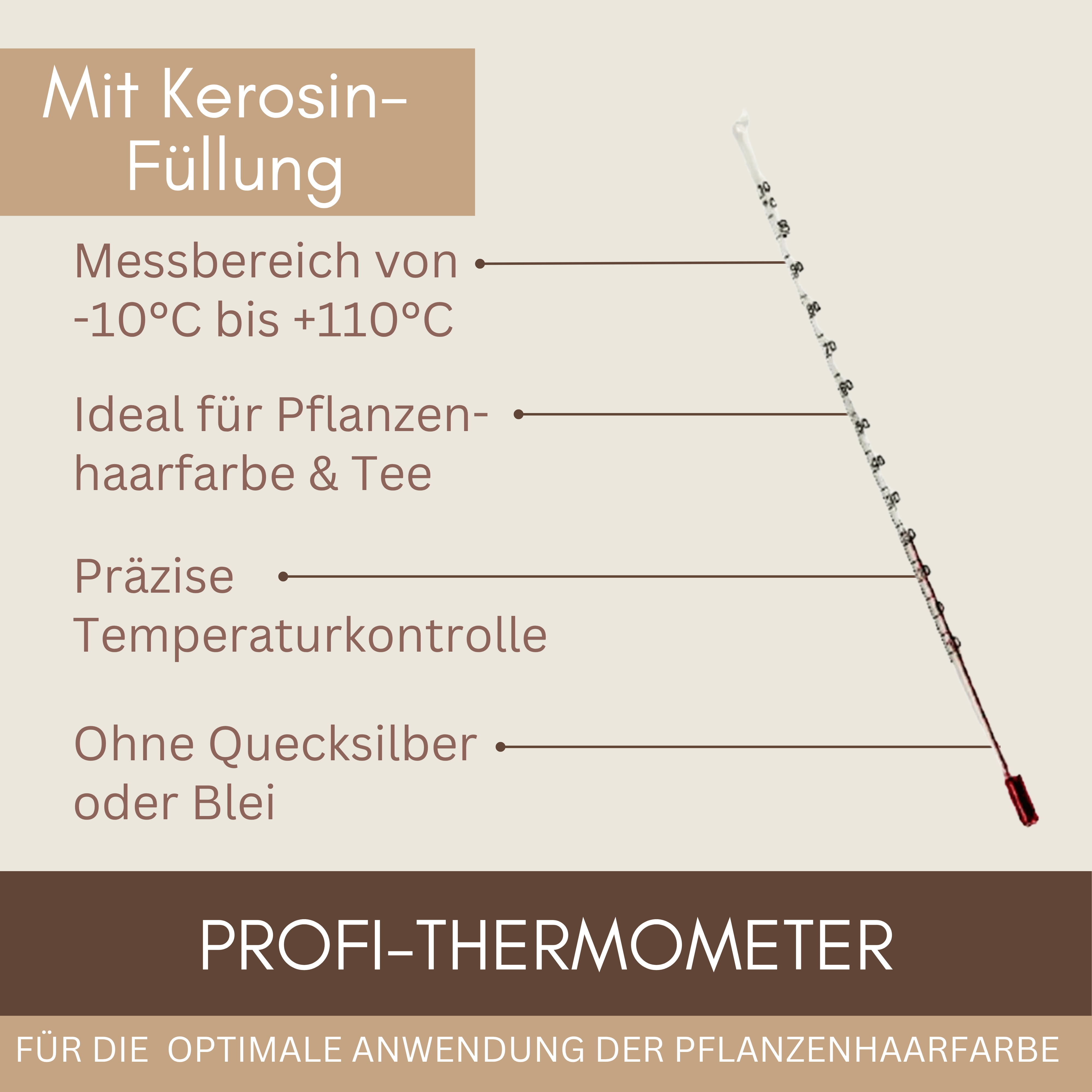Profi Thermometer Messbereich von -10°C bis +110°C ideal für Pflanzenhaarfarbe o. Tee