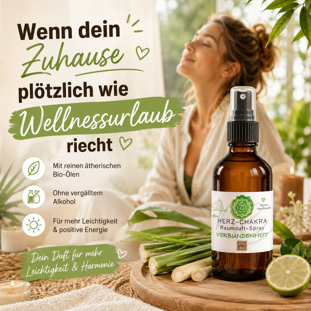 Bio-HERZ-CHAKRA Aromatherapie Aura-, Raumduft-, Yoga- & Meditationsspray VERBUNDENHEIT (grün)