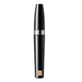 Eine schwarze Thats me Organic® Bio Wimperntusche Mascara-Tube mit silbernem Band und goldenem Etikett ruht auf hellem Grund und bietet Mega-Volumen mit natürlichen Inhaltsstoffen.
