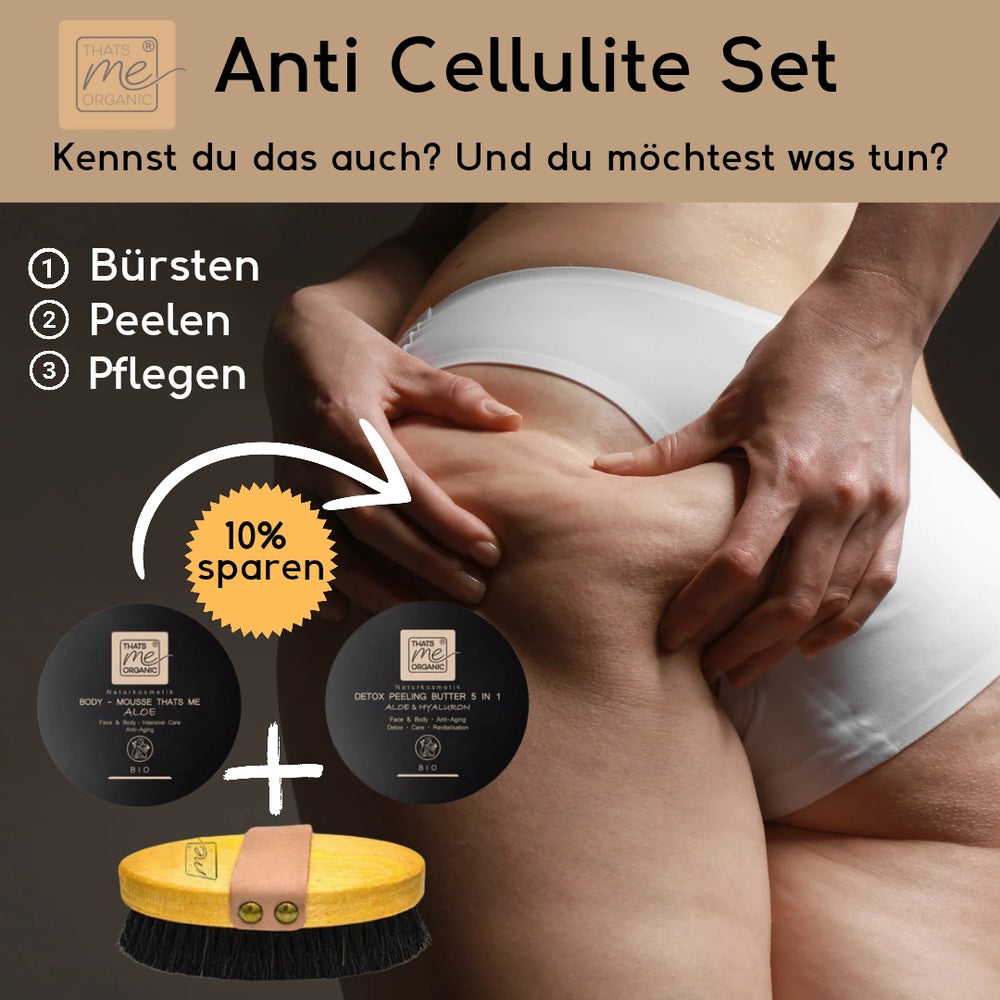 Anti-Cellulite Set – Trockenbürste, Detox Peeling & Body Mousse | Glattere Haut & Pflege-Ritual